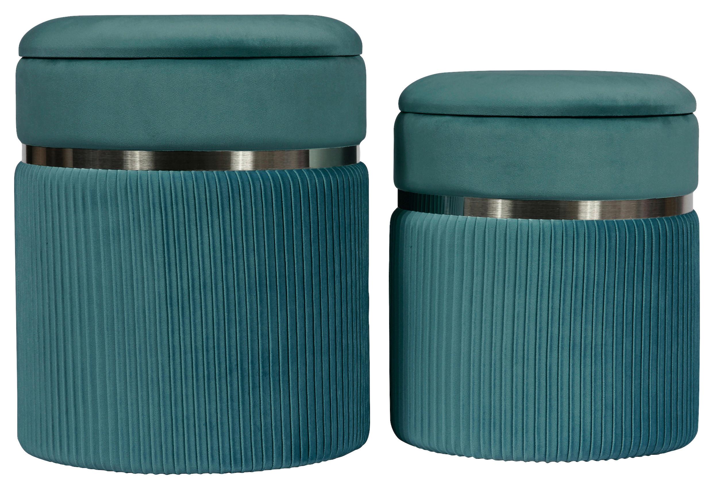 Hockerset Zora 325 Petrol D: 36/31,5 cm - Silberfarben/Petrol, KONVENTIONELL, Textil/Metall (31,5+36cm) - Kayoom