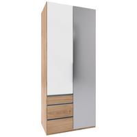Drehtürenschrank Level 36 A Weiß/Eiche Dek/Spiegel,b:100cm - Plankeneiche/Eichefarben, KONVENTIONELL, Glas/Holzwerkstoff (100/216/58cm) - MID.YOU