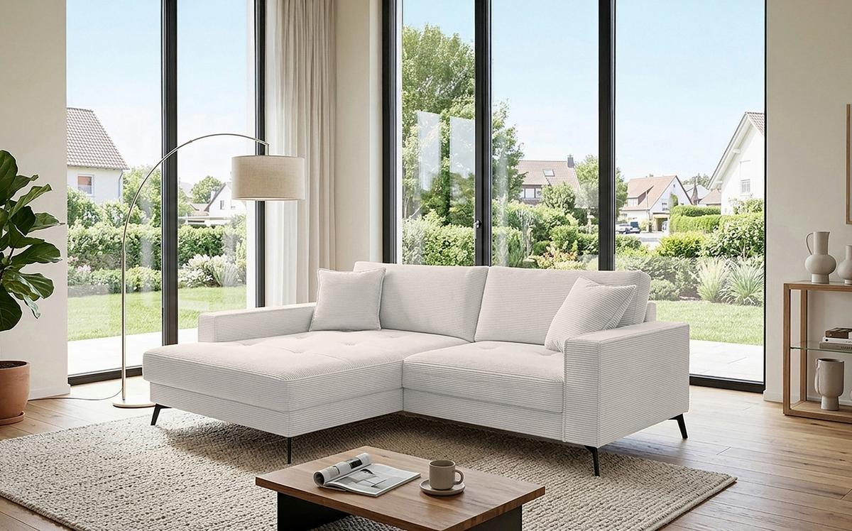 Ecksofa Ted Weiß/beige S: 174x228 Cm - Beige/Schwarz, Trend, Textil (174/228cm)