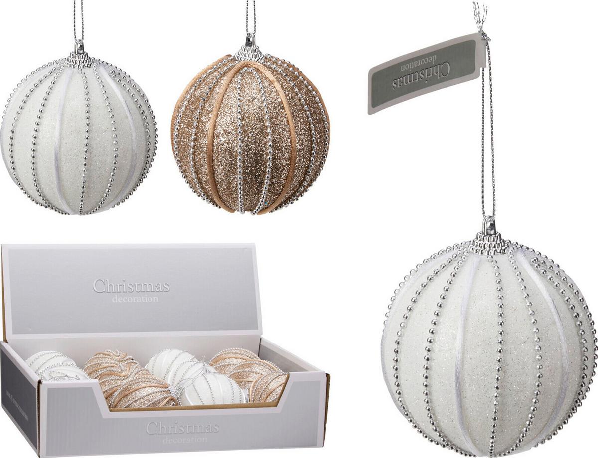 VIanočná ozdoba Ø 8cm - piesková/biela, Basics, plast (8cm)