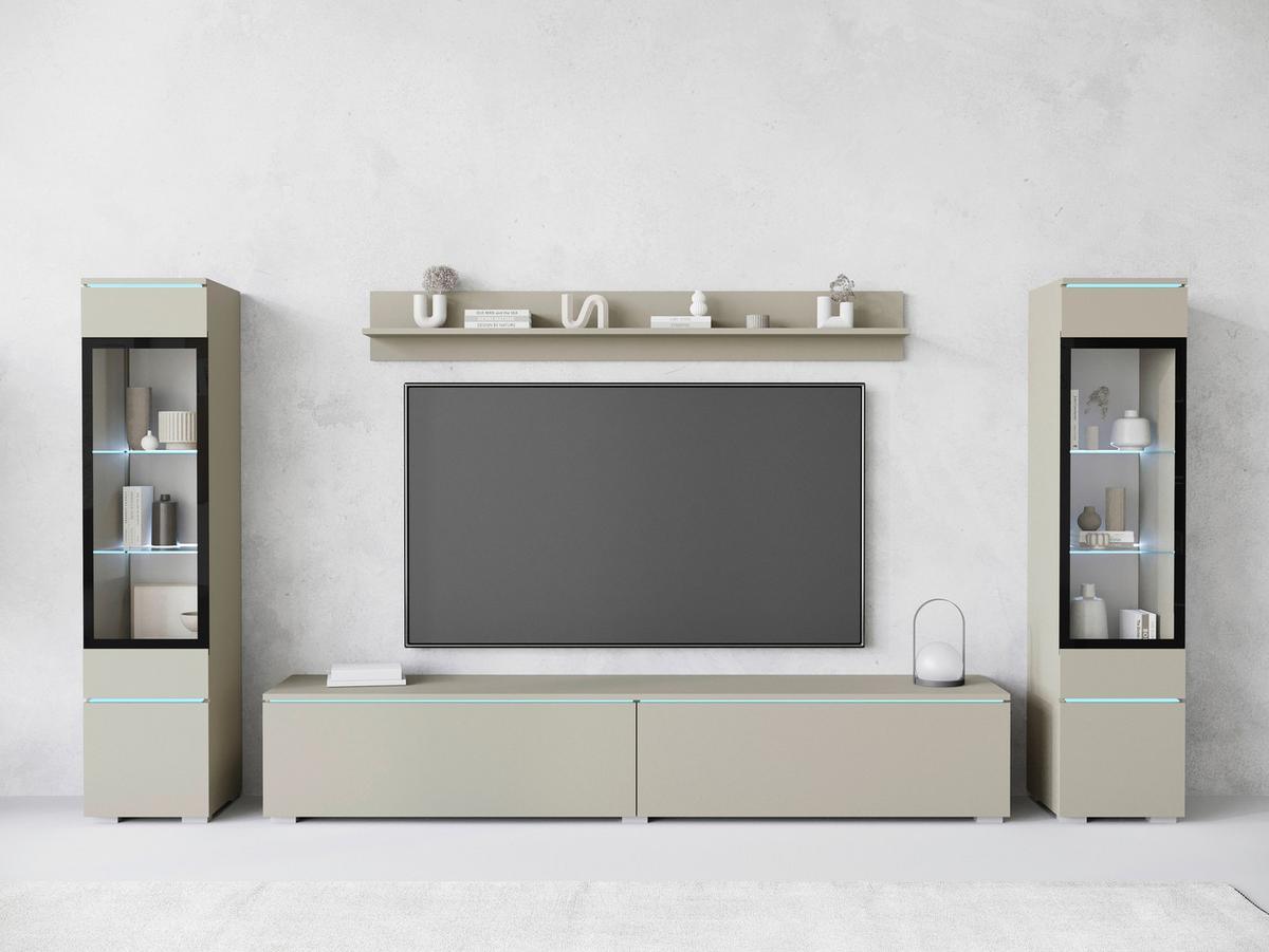 Wohnwand Vera II 4-Teilig Beige/Kaschmir B: 240 cm - Kaschmir/Beige, Trend, Glas/Holzwerkstoff (240/130/33cm)