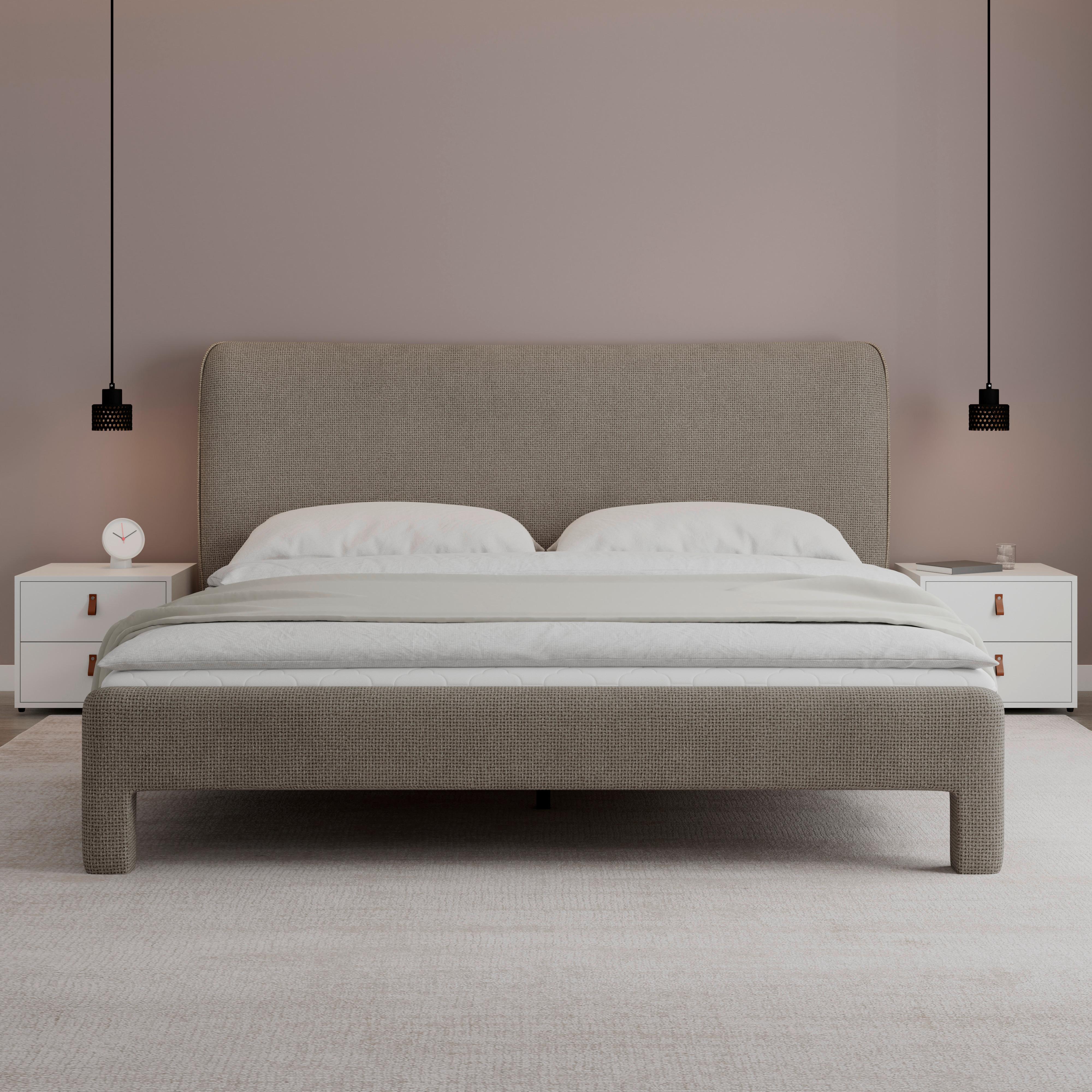 Čalúnená posteľ VALION 160x200 cm, sivohnedá - prírodná farba/farba duba, Modern, kov/drevo (160/200cm) - Bessagi Home