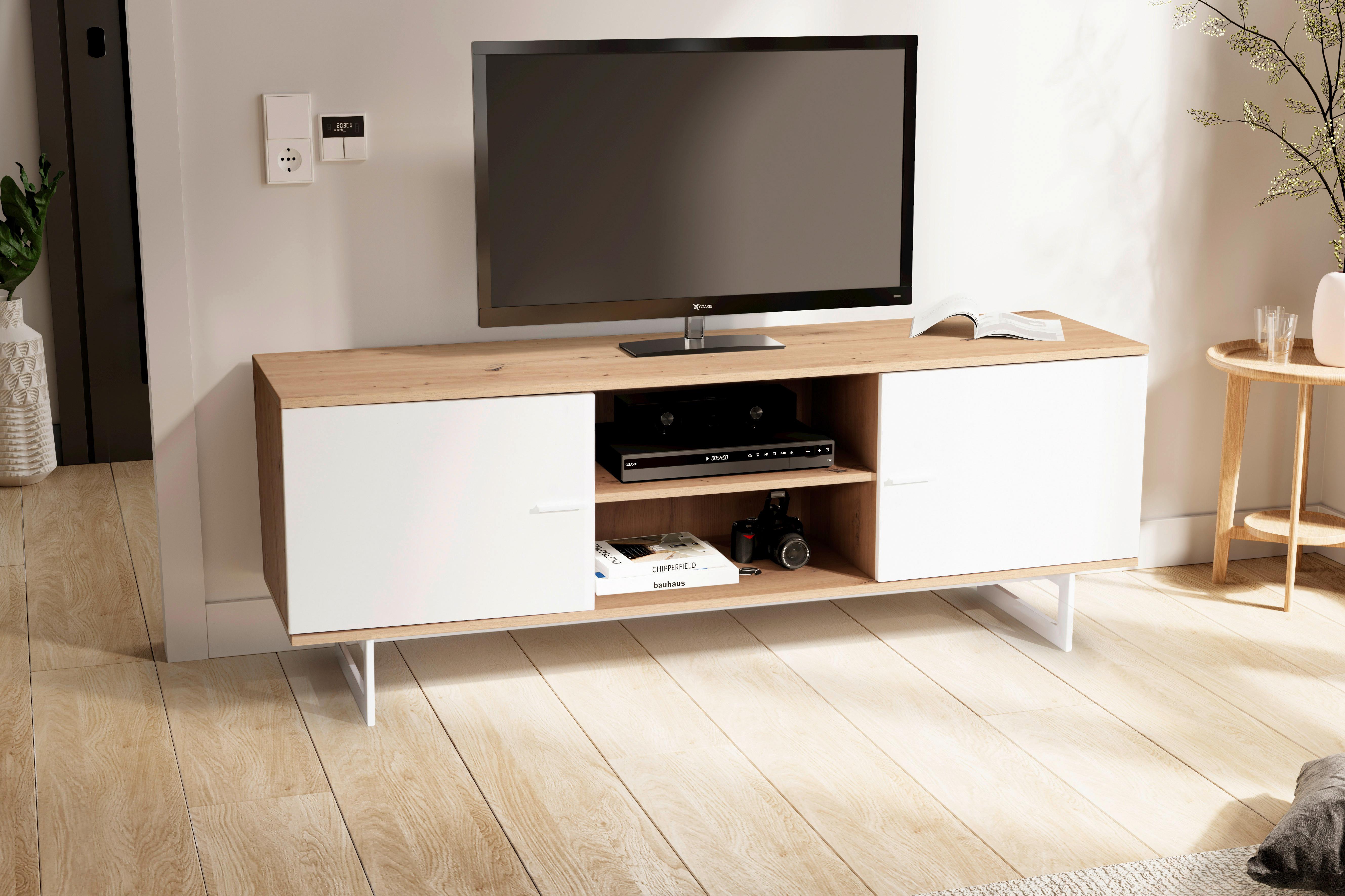 NÍZKA KOMODA WL6.823 - biela/farba duba, Design, kov/kompozitné drevo (150/55/40cm) - Livetastic