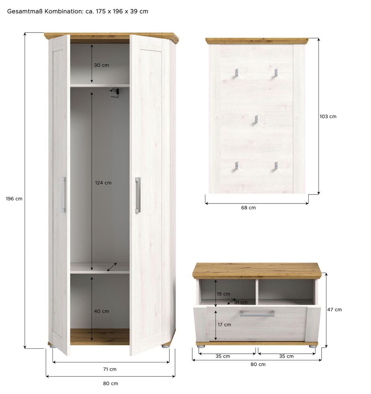 Garderobe Verona 3-teilig Lärche B: 171 Cm - KONVENTIONELL, Holzwerkstoff (171/194/37cm) - MID.YOU