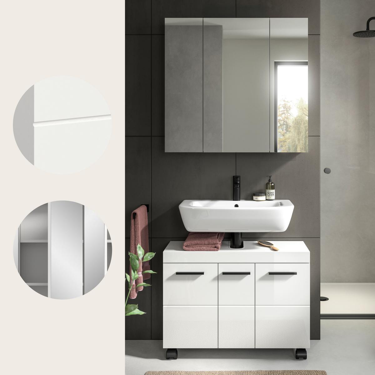 Badezimmer Nova Weiß B: 82cm - Weiß Hochglanz/Schwarz, Trend, Glas/Holzwerkstoff (82cm) - MID.YOU