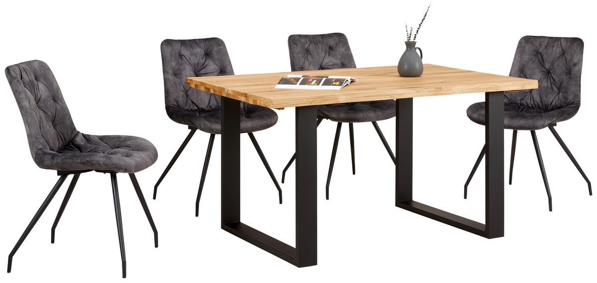 Esstisch mit Echtholz-Platte Wood 140x90 cm, Wildeiche - Schwarz/Naturfarben, KONVENTIONELL, Holz/Metall - James Wood