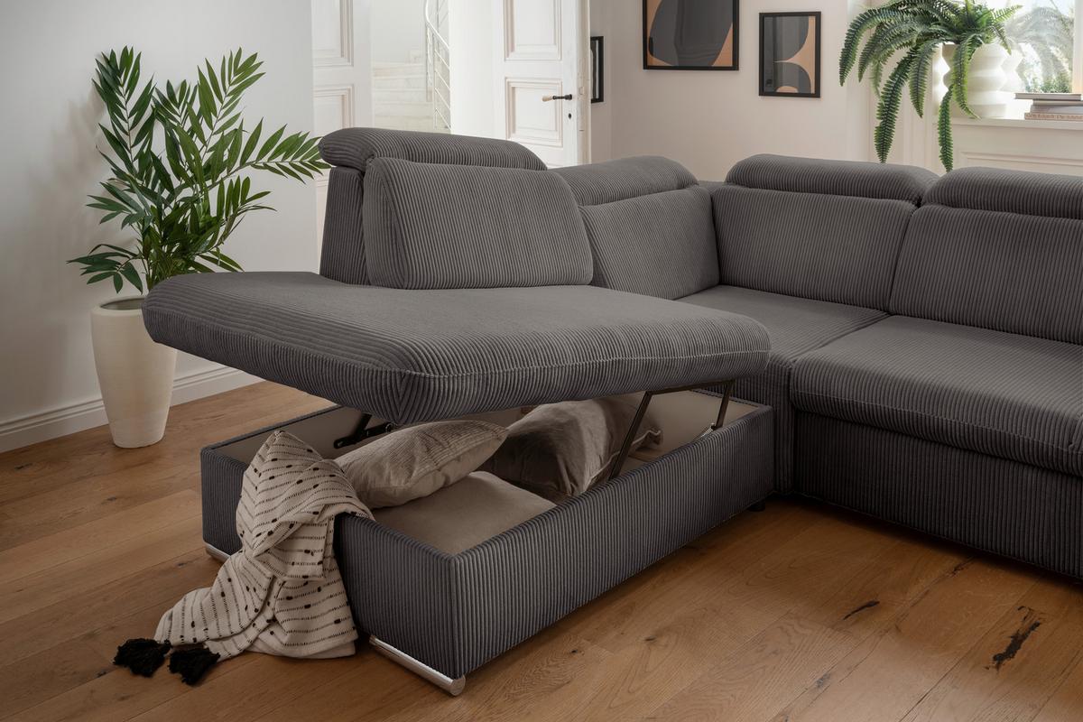 Ecksofa Vasto Grau S: 228x283 cm - Chromfarben/Grau, Design, Textil (228/283cm) - Livetastic