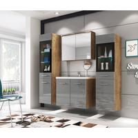 Badmöbel-set 5-tlg. Inkl Led Madrit B: 140 Grau/eiche Dekor - Kastanienfarben/Weiß, Basics, Glas/Holzwerkstoff (120cm) - P & B