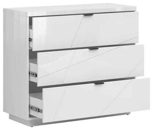 Kommode 106 Cm Forn Chest Of Drawers, Weiß Hochglanz - Weiß Hochglanz/Schwarz, Design, Holzwerkstoff (106/93/42,5cm)