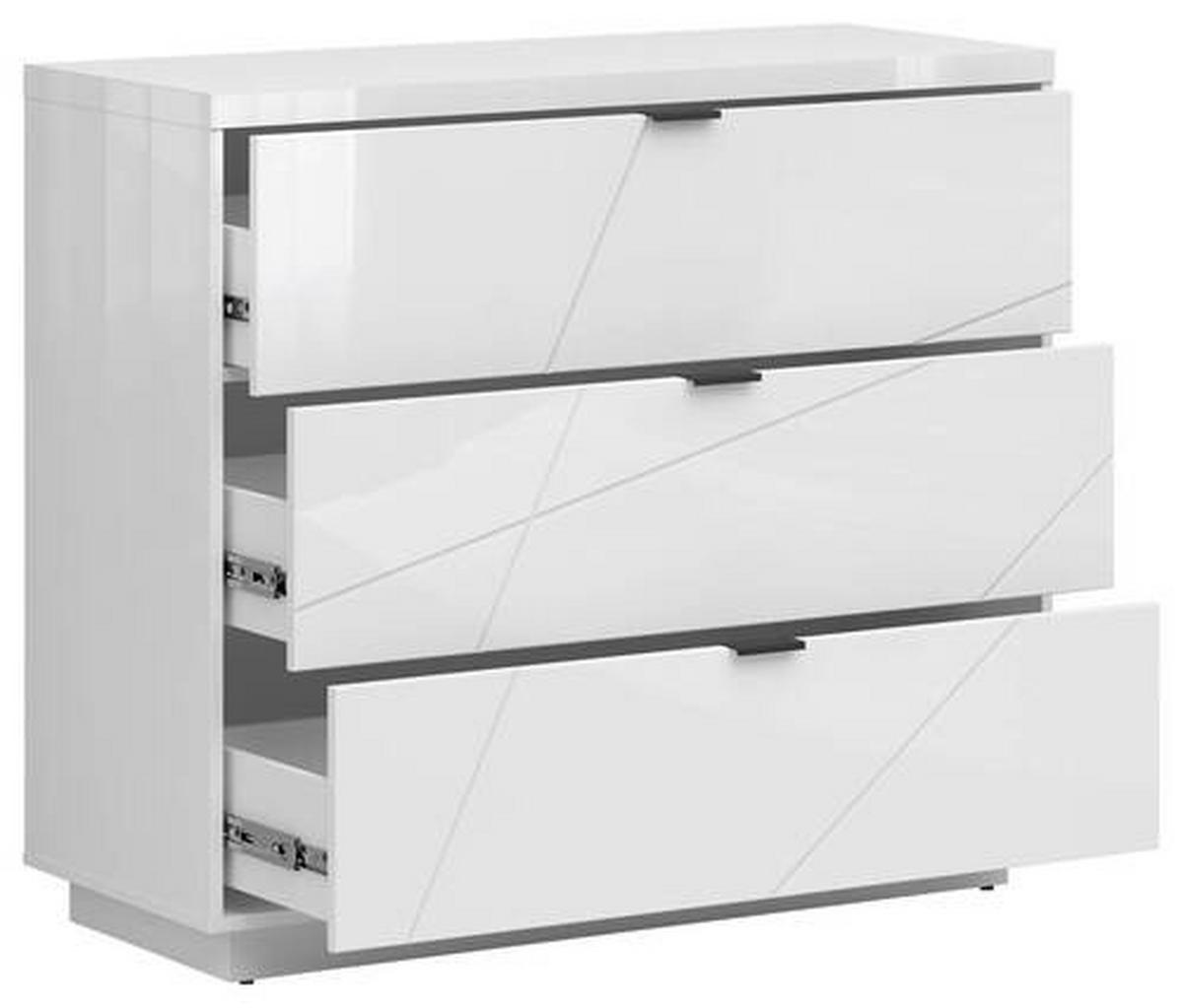 Kommode 106 cm Forn Chest Of Drawers, Weiß Hochglanz - Weiß Hochglanz/Schwarz, Design, Holzwerkstoff (106/93/42,5cm)