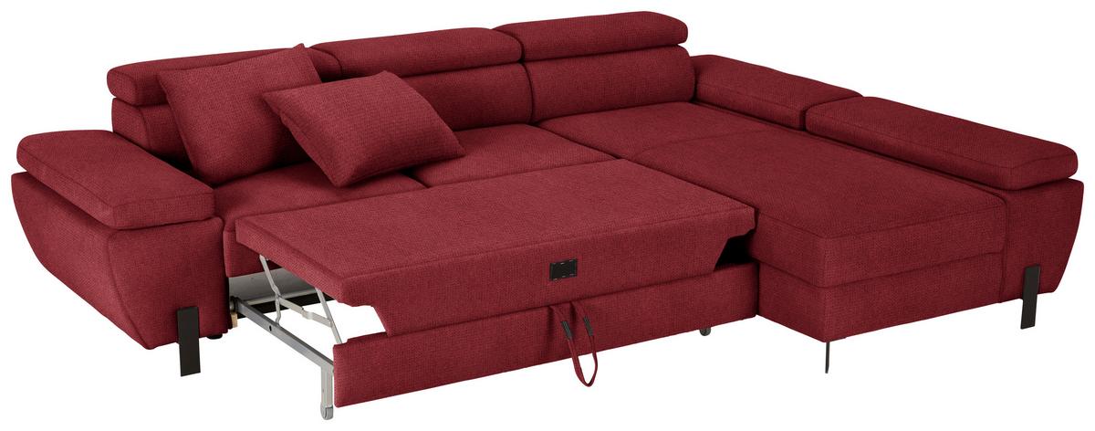 Rohová sedačka MILNA, pravá, vínovočervená - čierna/vínovočervená, Modern, kov/drevo (277/90/189cm) - Mömax