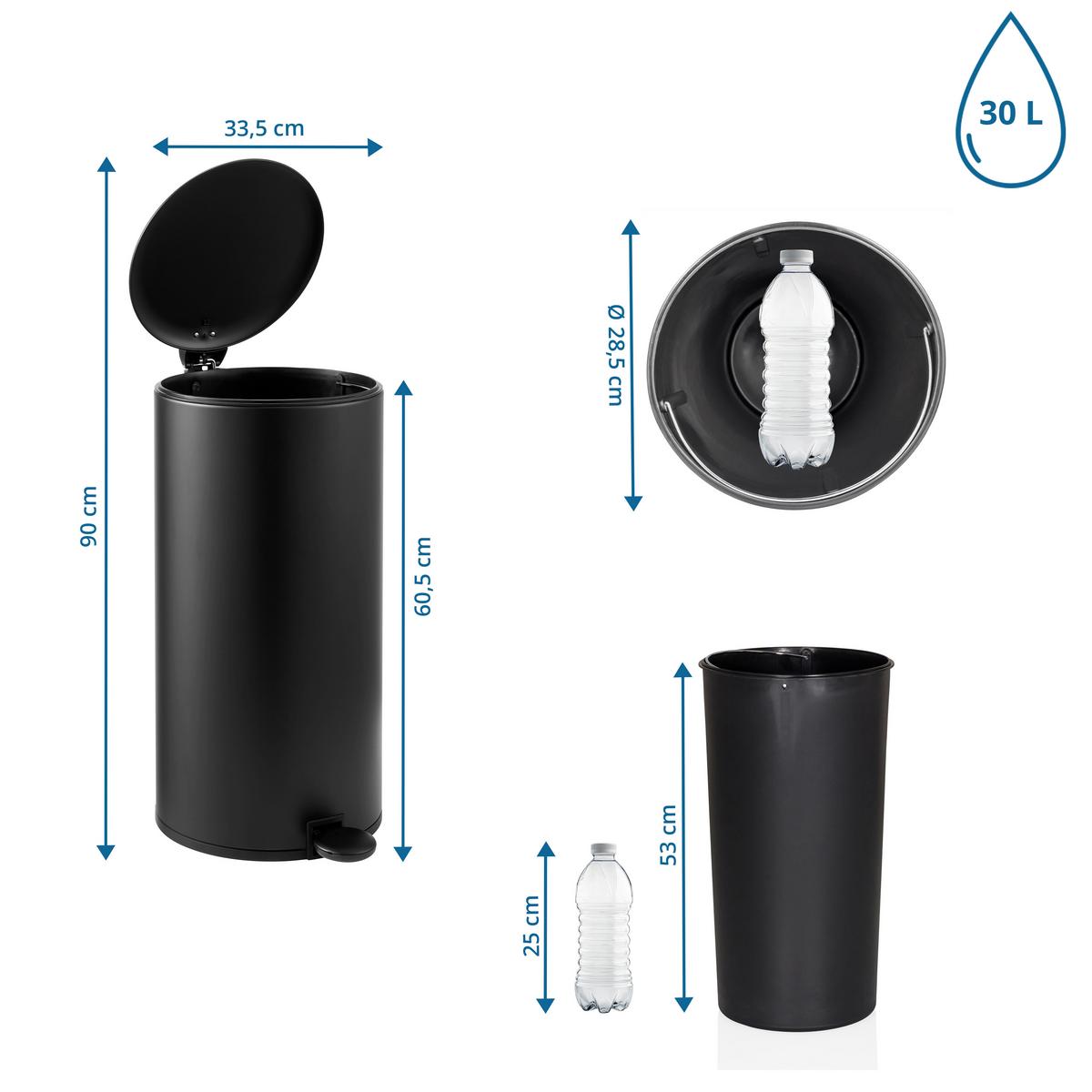 ABFALLEIMER Clean Step Schwarz B: 33,5cm - Schwarz, MODERN, Kunststoff/Metall (33,5/60,5/29cm) - MID.YOU