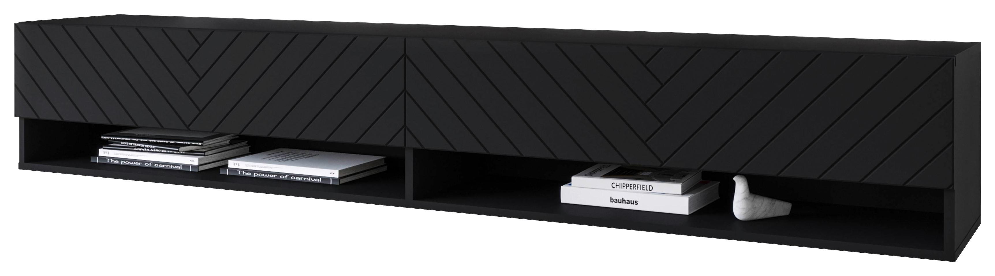 LOWBOARD Schwarz mit Fischgräte - Schwarz/Grau, Basics, Holzwerkstoff (180/30/32cm) - P & B