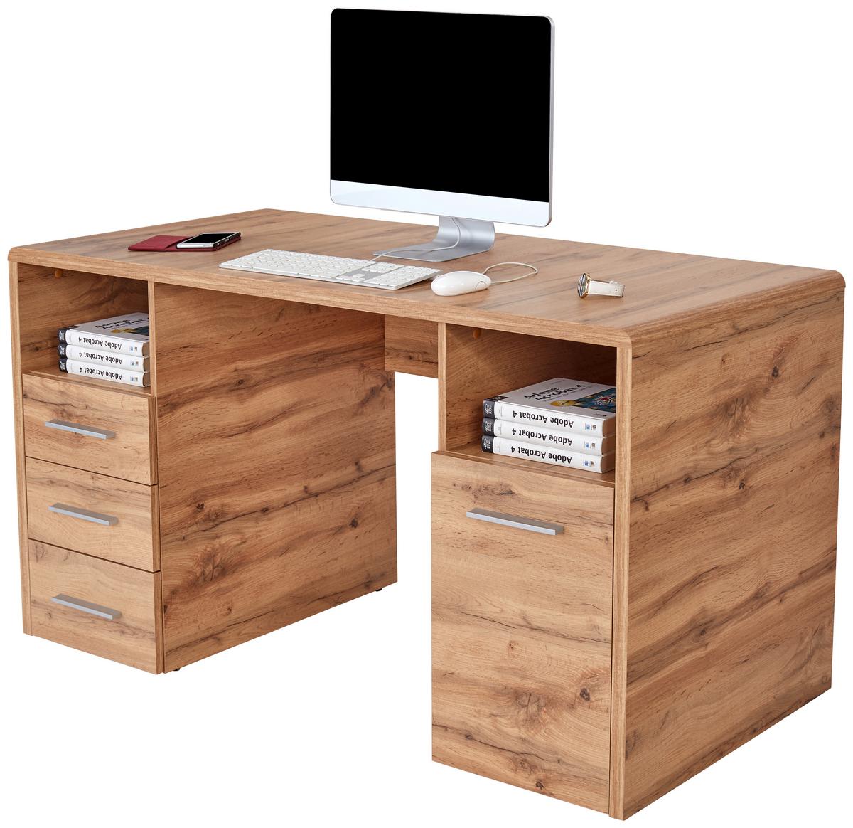 Schreibtisch mit Stauraum B: 150cm H: 75,5cm Eiche Dekor - Eichefarben, MODERN, Holzwerkstoff (150/75,5/60cm)