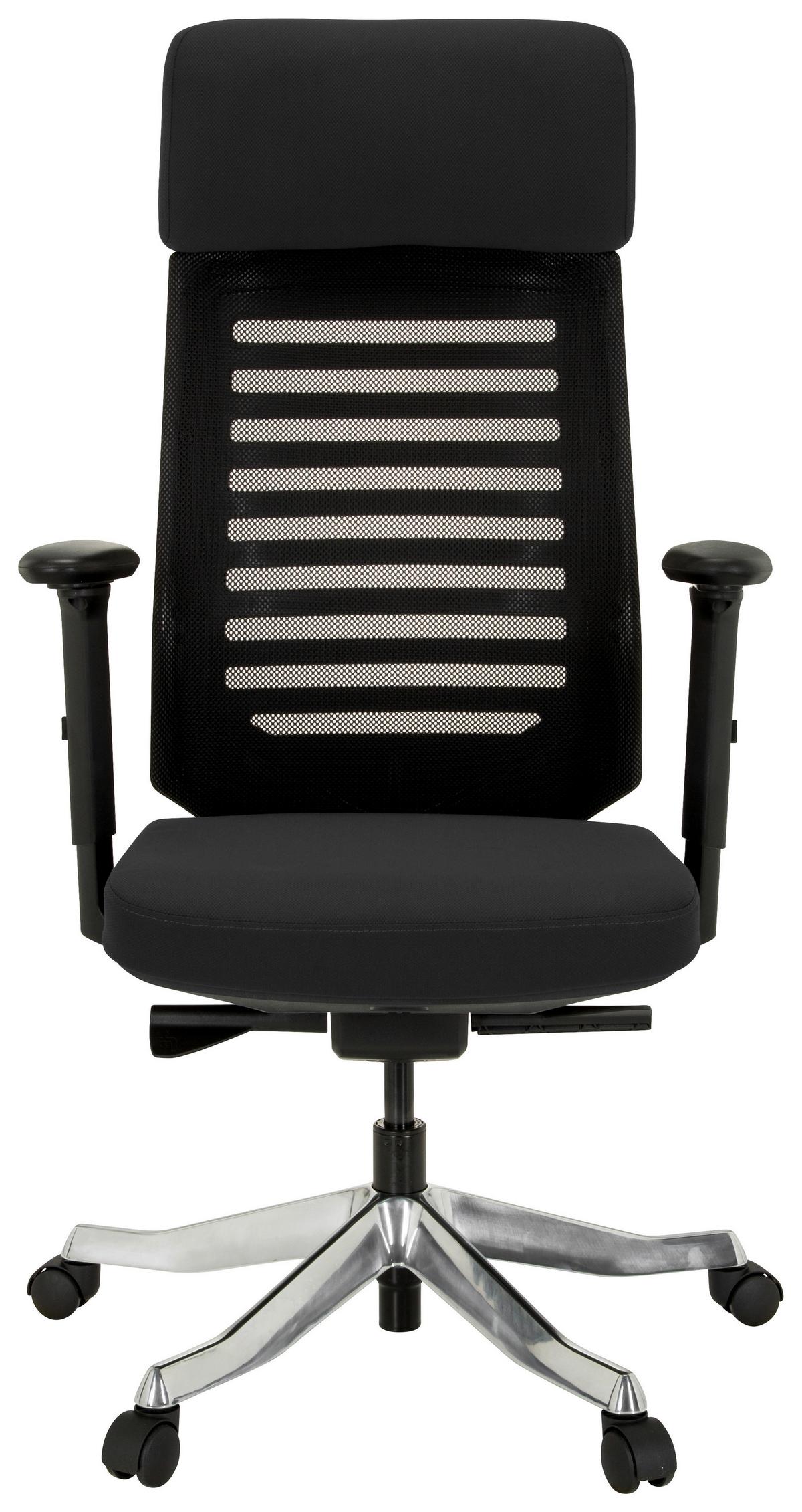 Drehstuhl in Aluminium und Schwarz