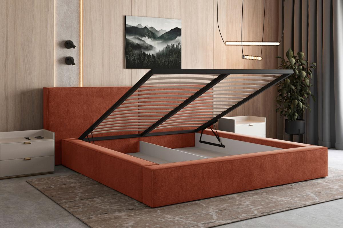 Polsterbett Jasmine mit Bettkasten 140x200 - Terracotta/Schwarz, MODERN, Holz (140/200cm) - Livetastic