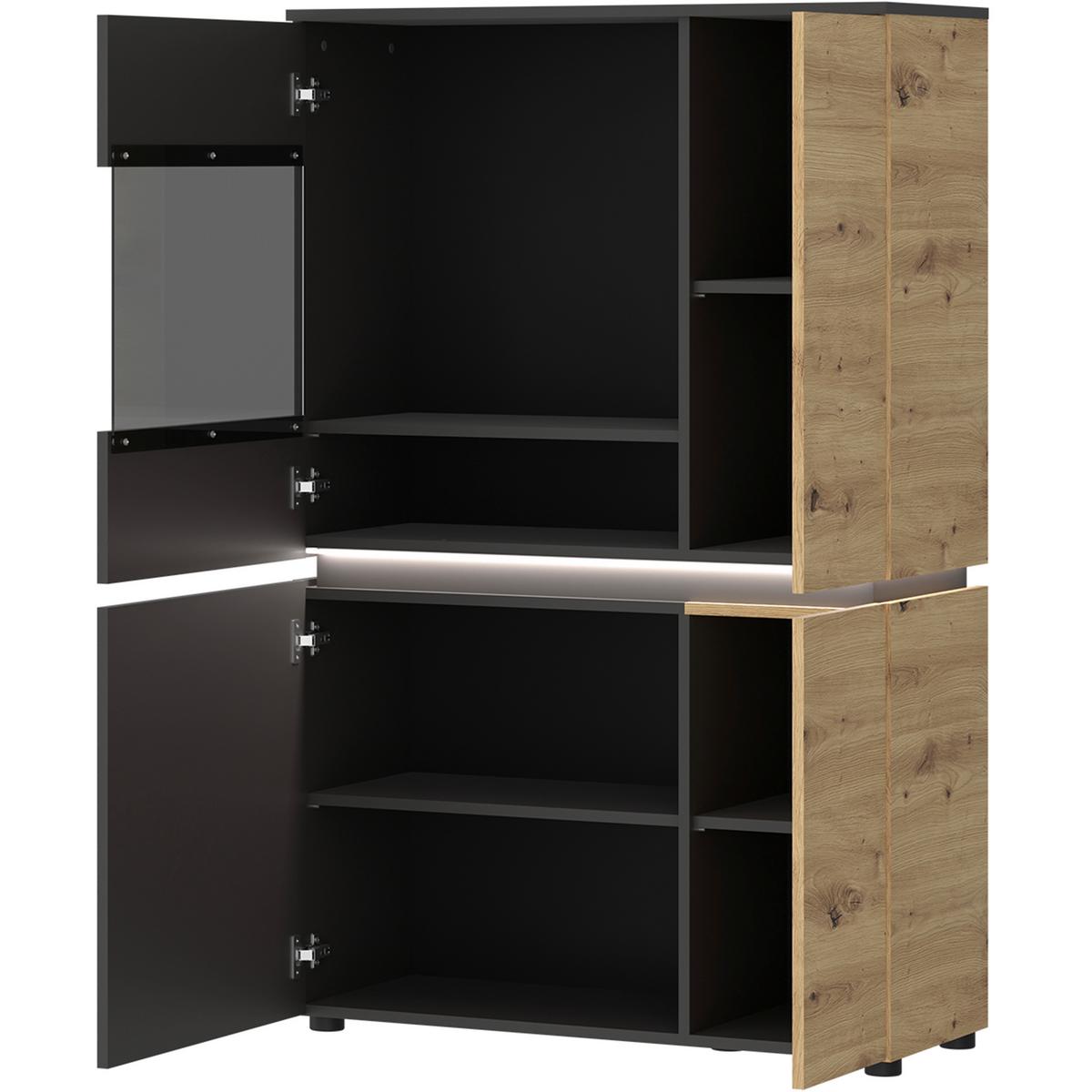 Vitrine Luci Grau Eiche Artisan/grau B: 90,4 Cm - Schwarz/Eiche Artisan, Trend, Glas/Holzwerkstoff (90,4/146/40cm) - MID.YOU