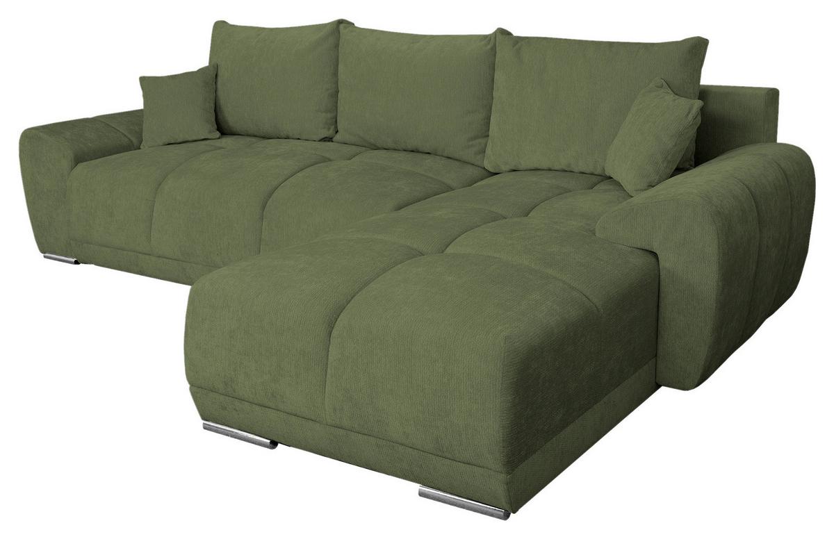 ECKSCHLAFSOFA Ramon, Dunkelgrün S: 296x182cm - Chromfarben/Dunkelgrün, Trend, Textil (296/182cm)