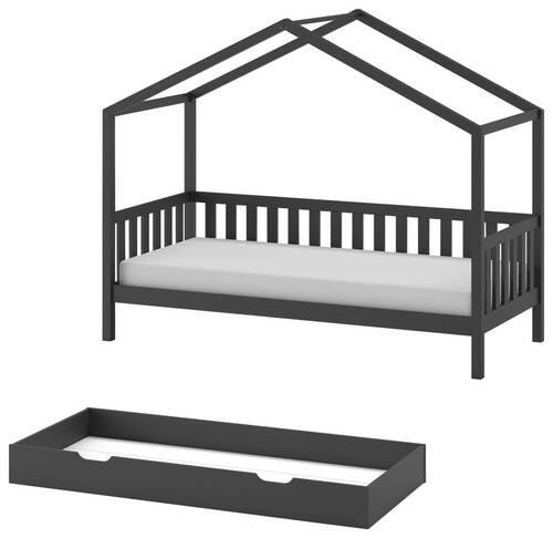 Detská posteľ v tvare domčeka s roštom a zásuvkou 90x200cm - antracitová, Romantik / Landhaus, drevo (90/200cm) - MID.YOU