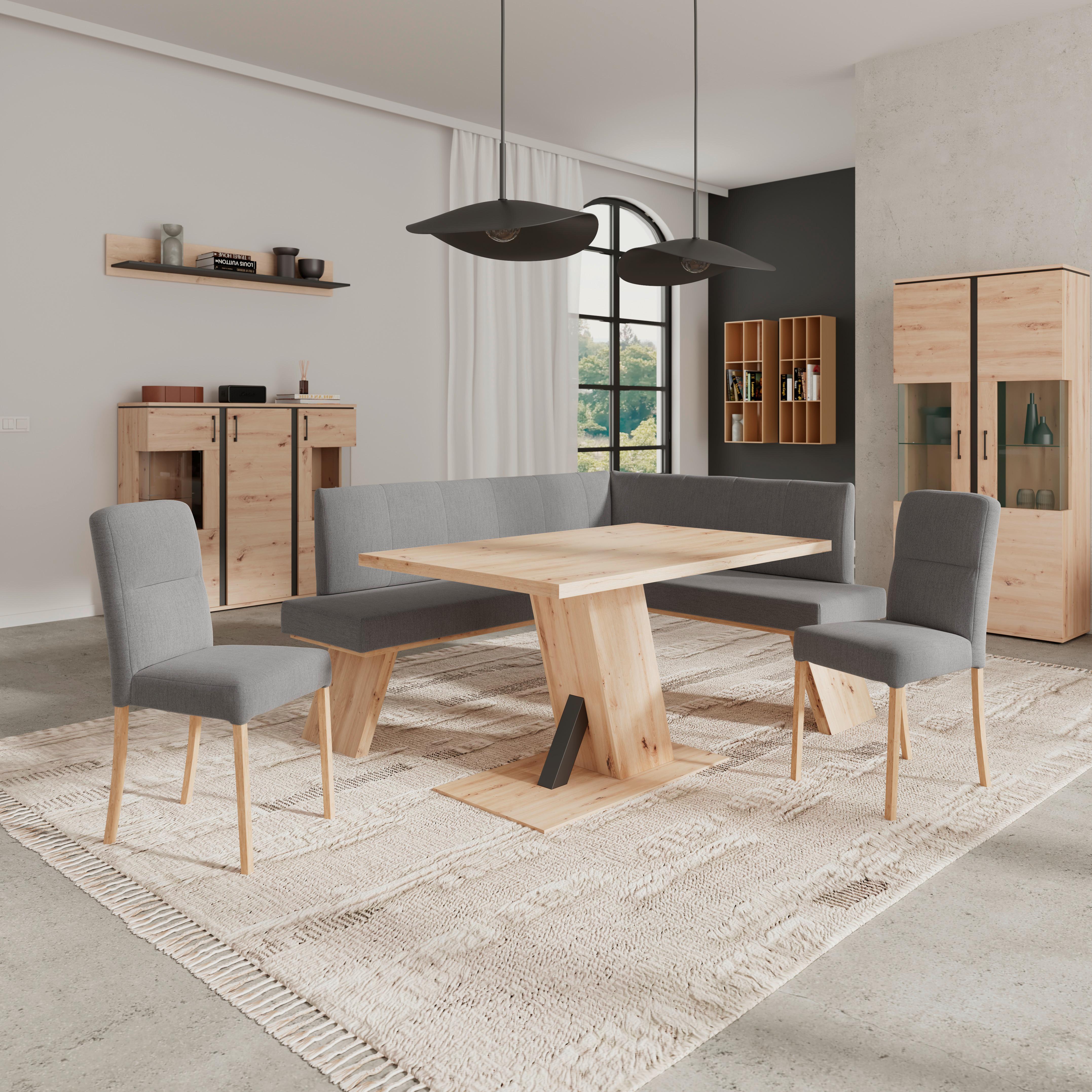 Eckbank Emma Ii Webstoff Dunkelgrau, B: 185 Cm - Eichefarben/Dunkelgrau, KONVENTIONELL, Holzwerkstoff/Textil (185/150cm)