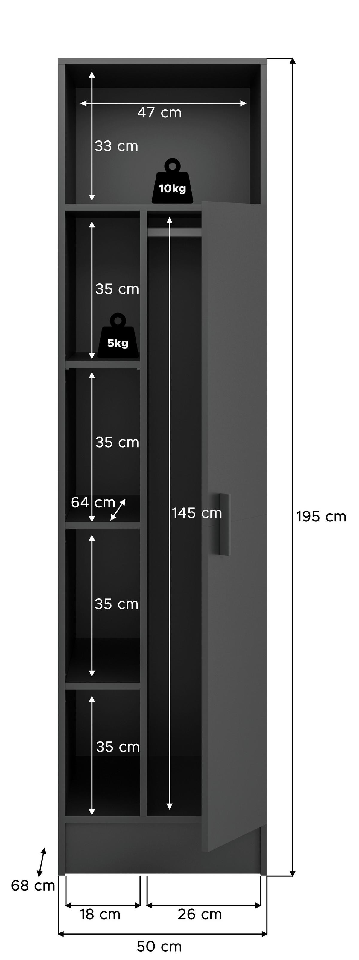 Hochschrank Free Anthrazit B: 50 cm - Anthrazit/Weiß, Basics, Holzwerkstoff (50/195/68cm) - MID.YOU