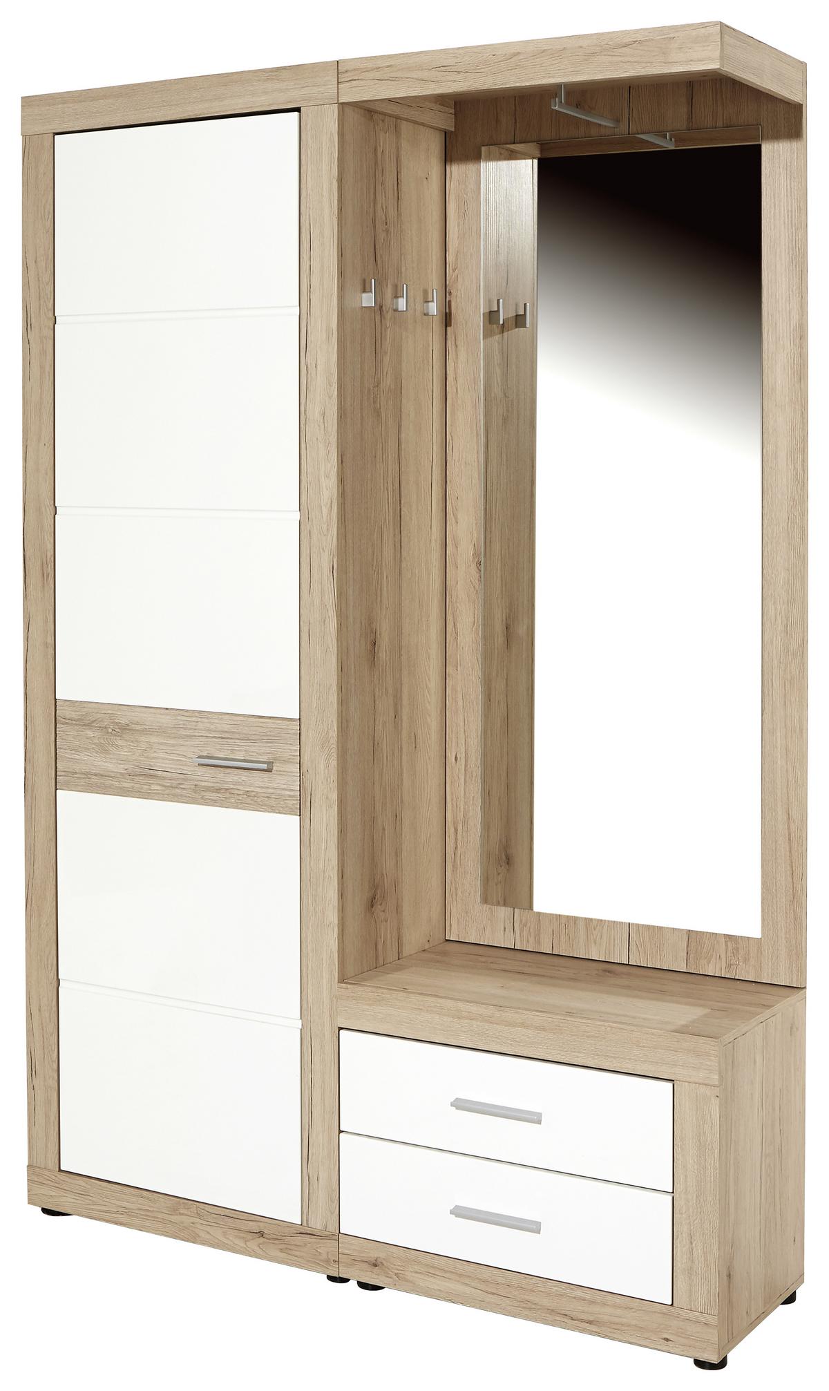 Šatna MALTA - bílá/barvy dubu, Moderní, kompozitní dřevo (130/197/36cm)