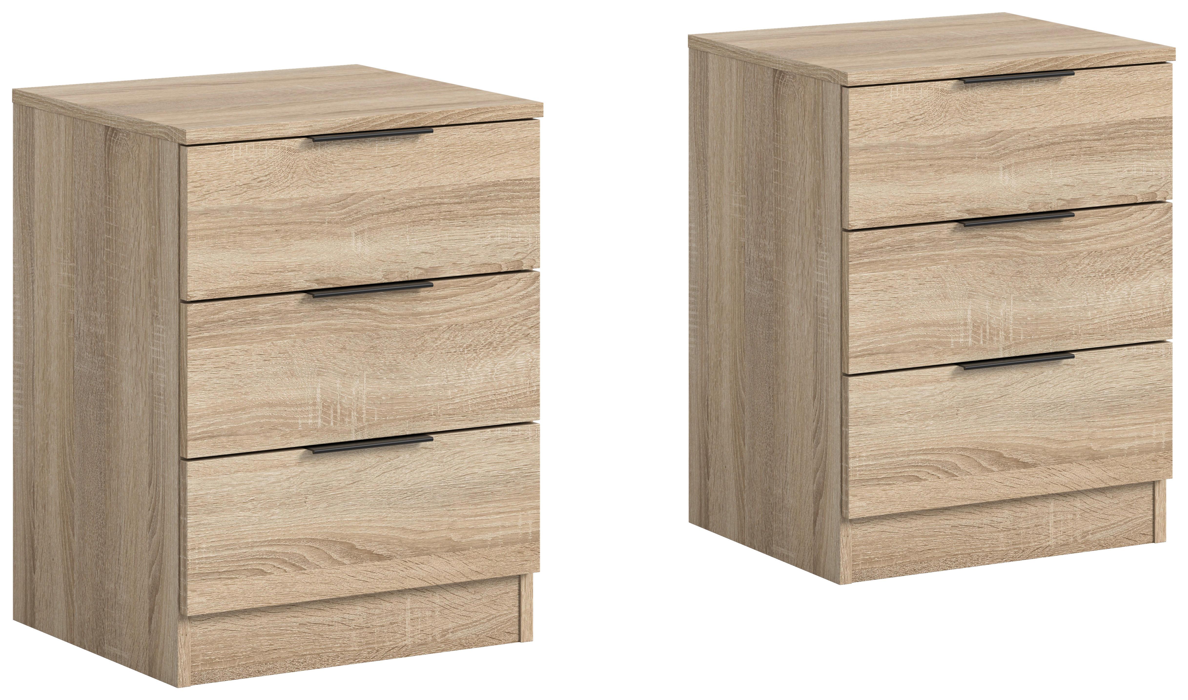 Nachtkästchenset Kopenhagen Sonoma Eiche, B: 45 Cm - Schwarz/Sonoma Eiche, MODERN, Holzwerkstoff (45/60/40cm) - MID.YOU