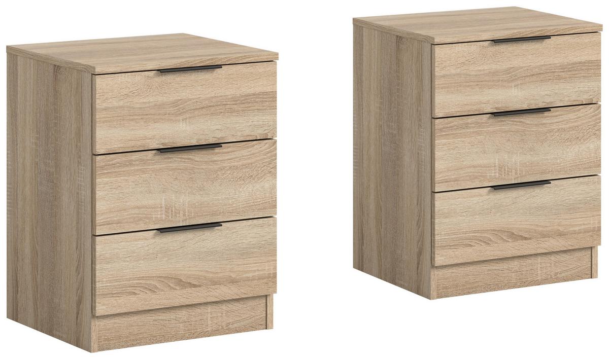 Nachtkästchenset Kopenhagen Sonoma Eiche, B: 45 Cm - Schwarz/Sonoma Eiche, MODERN, Holzwerkstoff (45/60/40cm) - MID.YOU