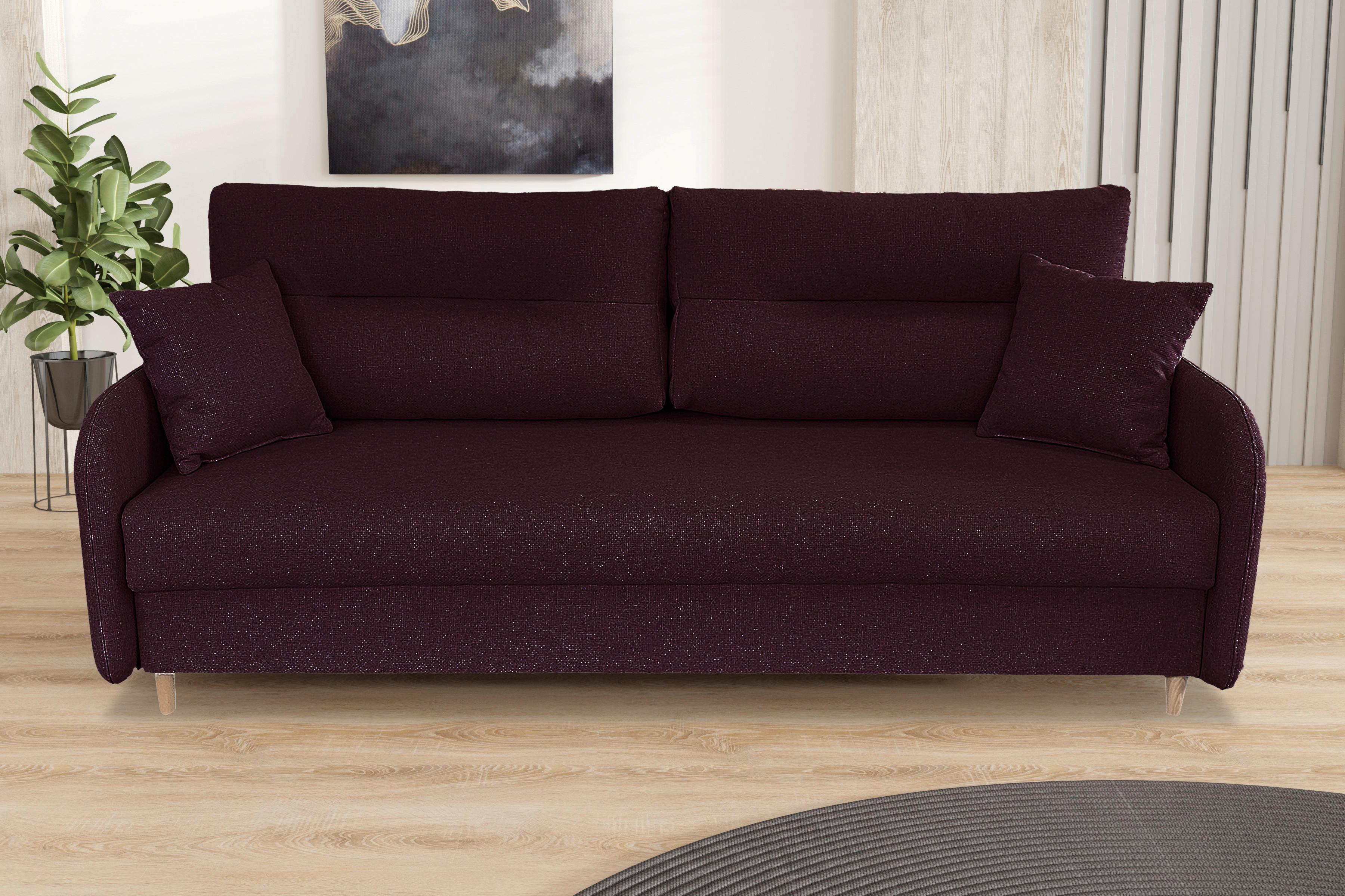 Schlafsofa Mit Bettkasten Vero Aubergine B: 206 Cm - Aubergine/Schwarz, Design, Textil (206/88/93cm) - MID.YOU