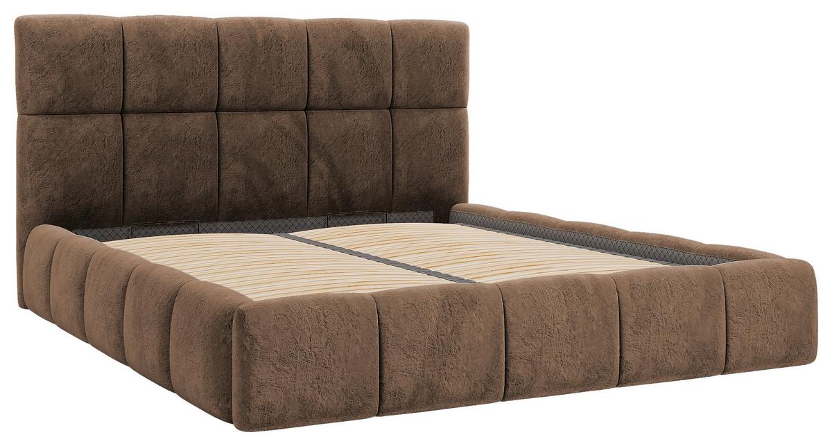 Polsterbett Cherry Mikrofaser Velours, Braun, Lf: 180x200 Cm - Schwarz/Braun, MODERN, Holz/Holzwerkstoff (180/200cm) - MID.YOU