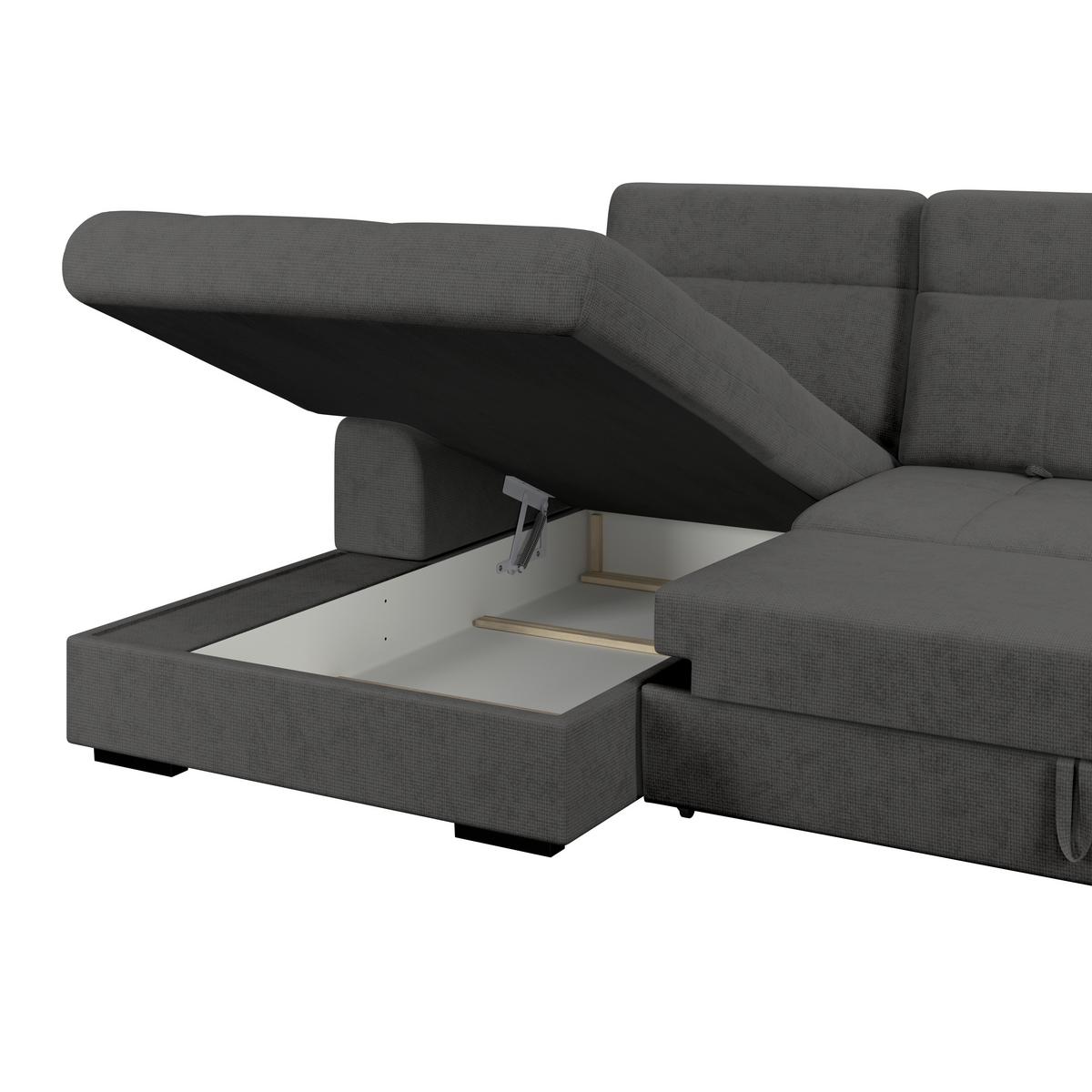 Ecksofa mit Bettfunktion Malaga new Chenille graphit - Schwarz/Graphitfarben, KONVENTIONELL, Textil (203/286cm) - Ondega