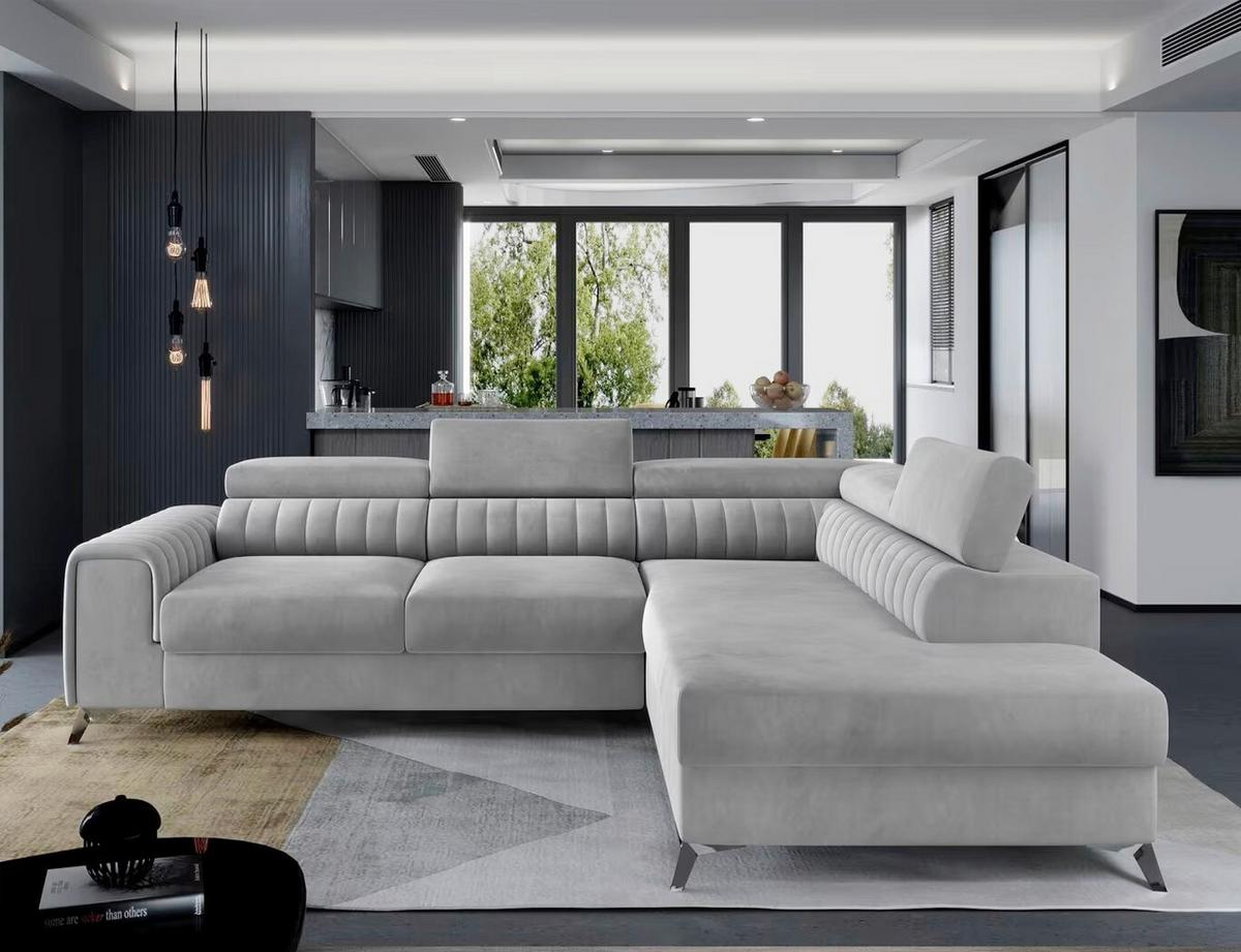 Ecksofa Lauernce Hellgrau S: 278x205cm - Silberfarben/Hellgrau, Design, Textil (278/205cm) - MID.YOU