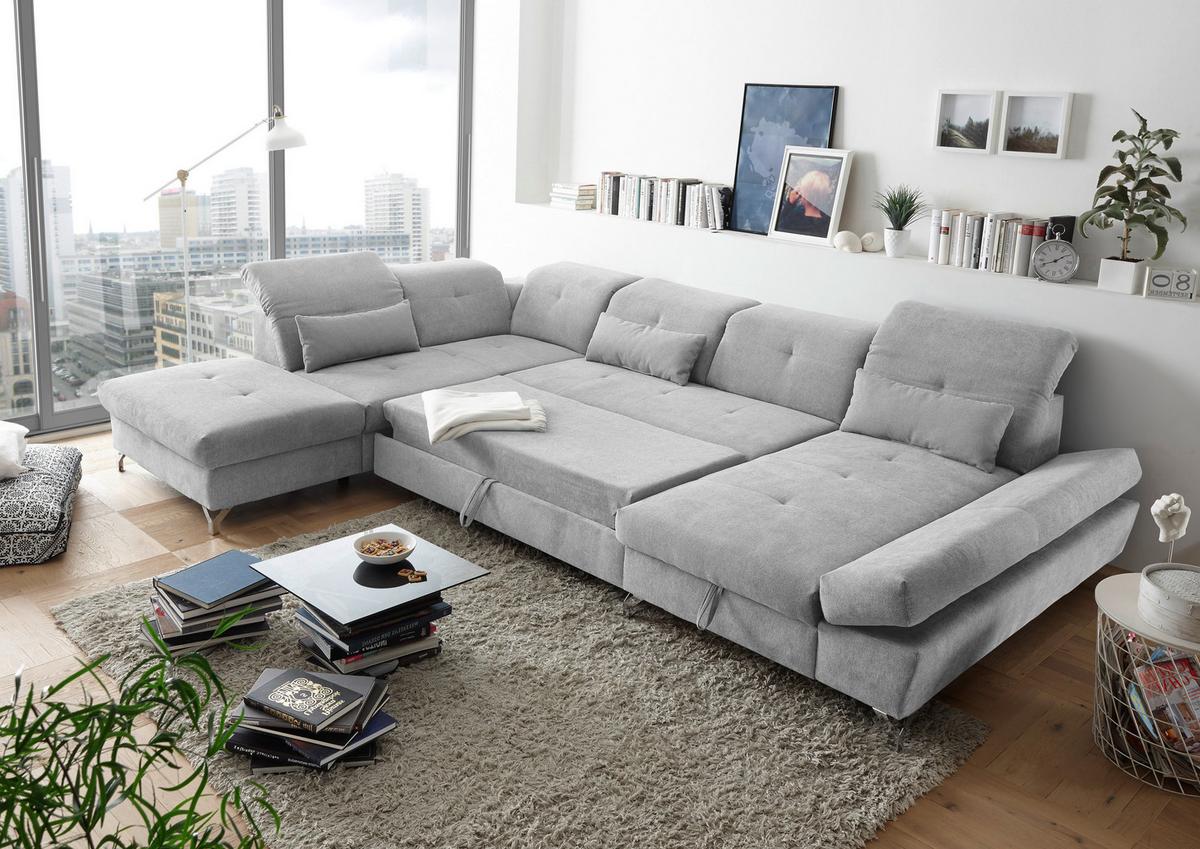 Ecksofa Melfi Hellgrau U: 245 cm - Silberfarben/Hellgrau, MODERN, Textil (245/350/168cm) - MID.YOU