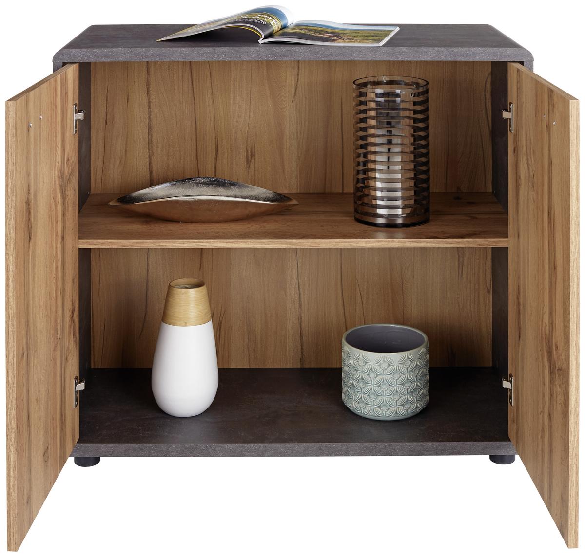 Komód Fontana 89/88 Cm - tölgyfa színű/sötétszürke, Modern, faalapú anyag (89,2/87,2/40cm)