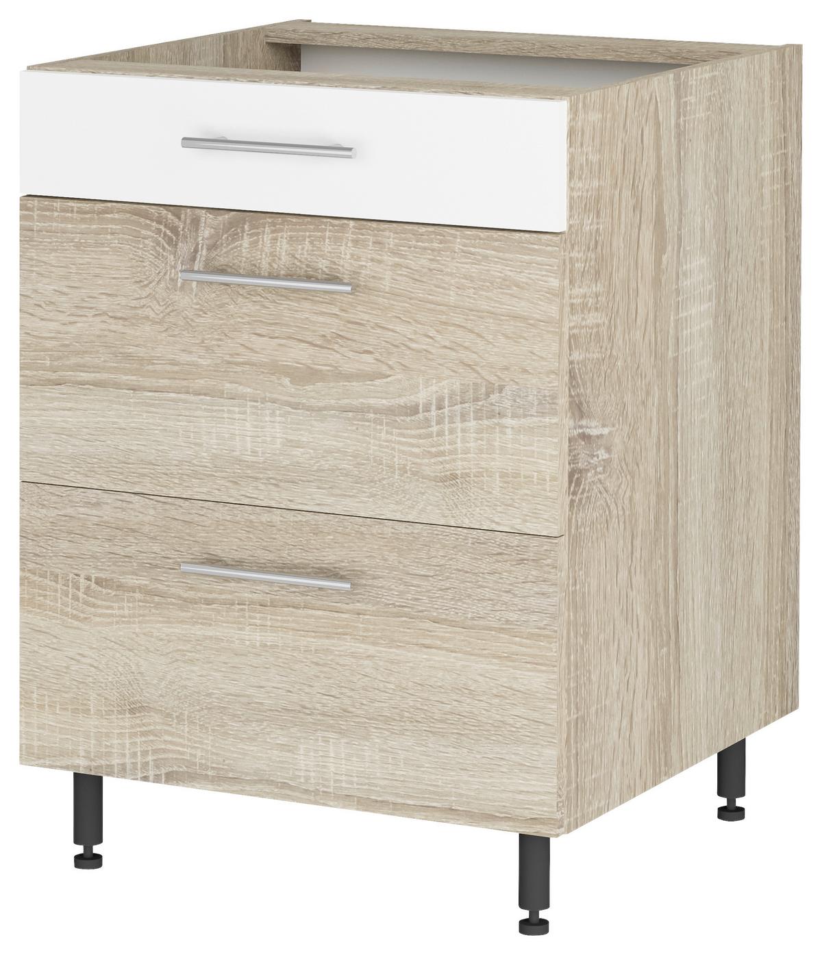 Alsószekrény Corina - Sonoma tölgy/fehér, Modern, fa/fém (60/82,4/58cm)