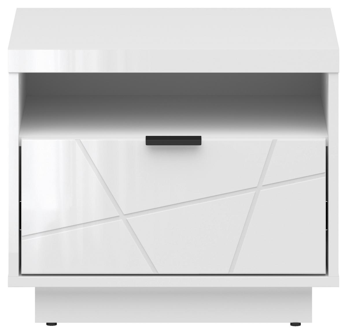 Nachtkästchen Weiß H: 42,5 Cm Forn - Weiß Hochglanz/Schwarz, MODERN, Holzwerkstoff/Kunststoff (50/42,5/42,5cm) - MID.YOU