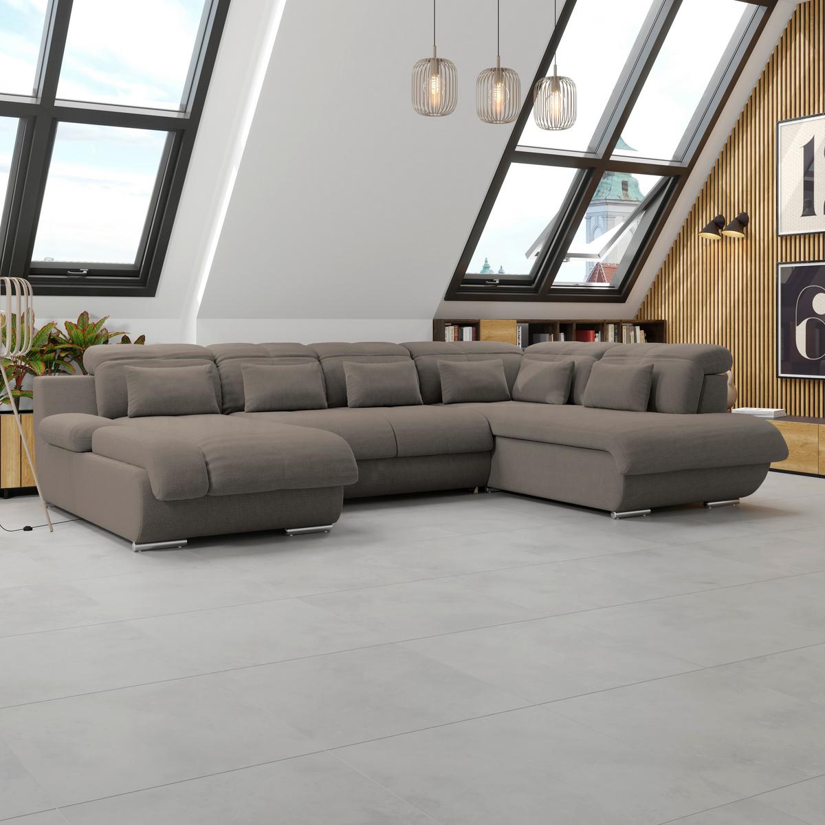 Wohnlandschaft Multi mit Schlaffunktion Dunkelbraun - Chromfarben/Dunkelbraun, MODERN, Textil (228/345/184cm) - Luca Bessoni