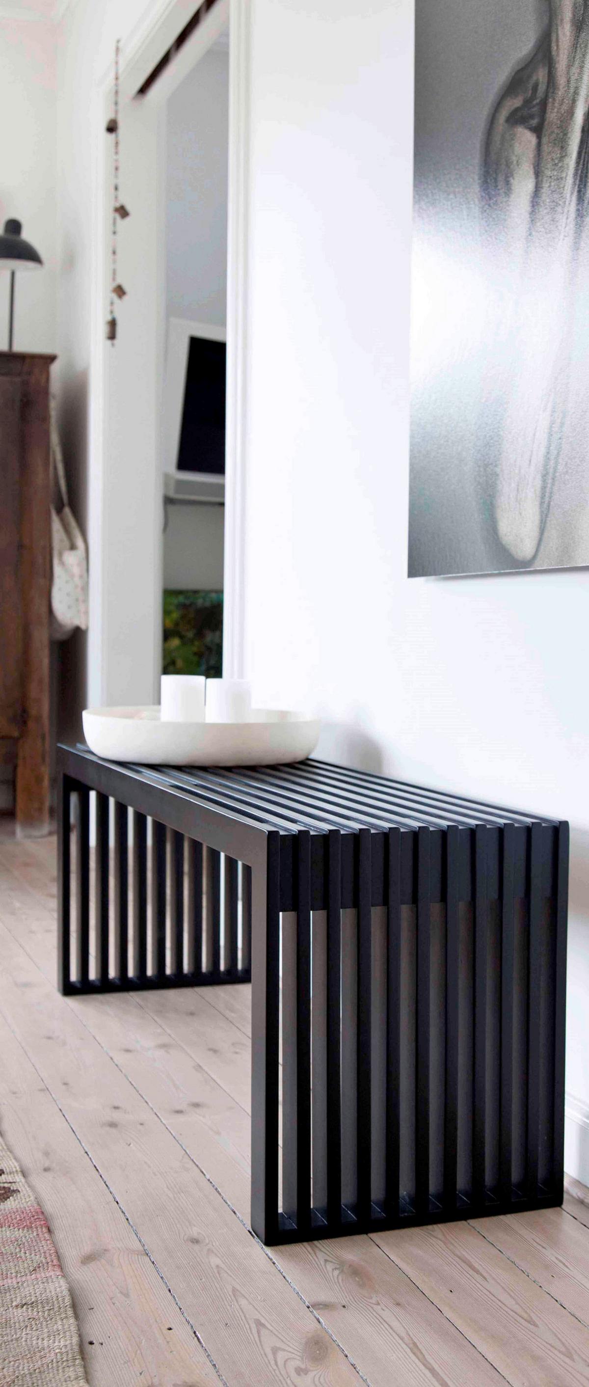 Sitzbank Schwarz Rib 104x43 cm - Schwarz, KONVENTIONELL, Holz (104/43/35cm) - MID.YOU