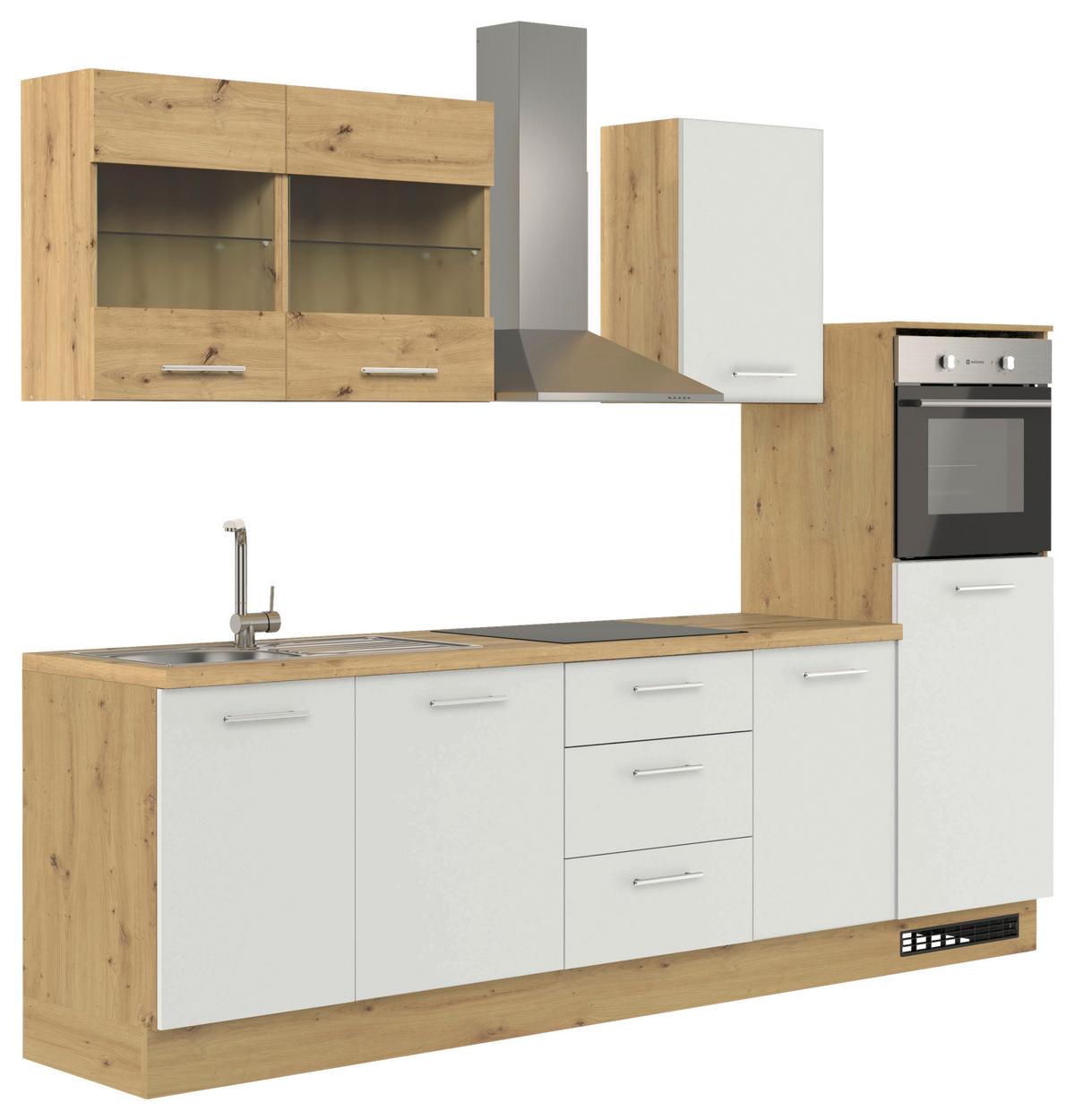 Küchenblock Capri Weiß/Eiche Dekor B: 280 cm - Weiß/Eiche Artisan, Basics, Glas/Holzwerkstoff (280cm) - MID.YOU