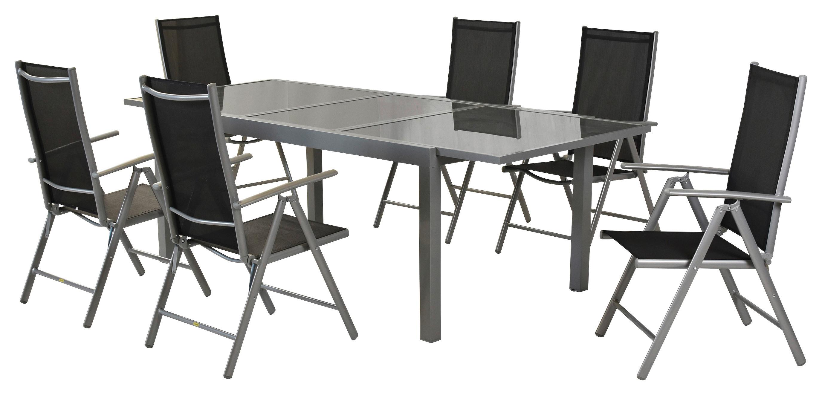 Gartengarnitur 7-tlg Amalfi aus Aluminium - Silberfarben/Schwarz, MODERN, Textil/Metall - Gardenson