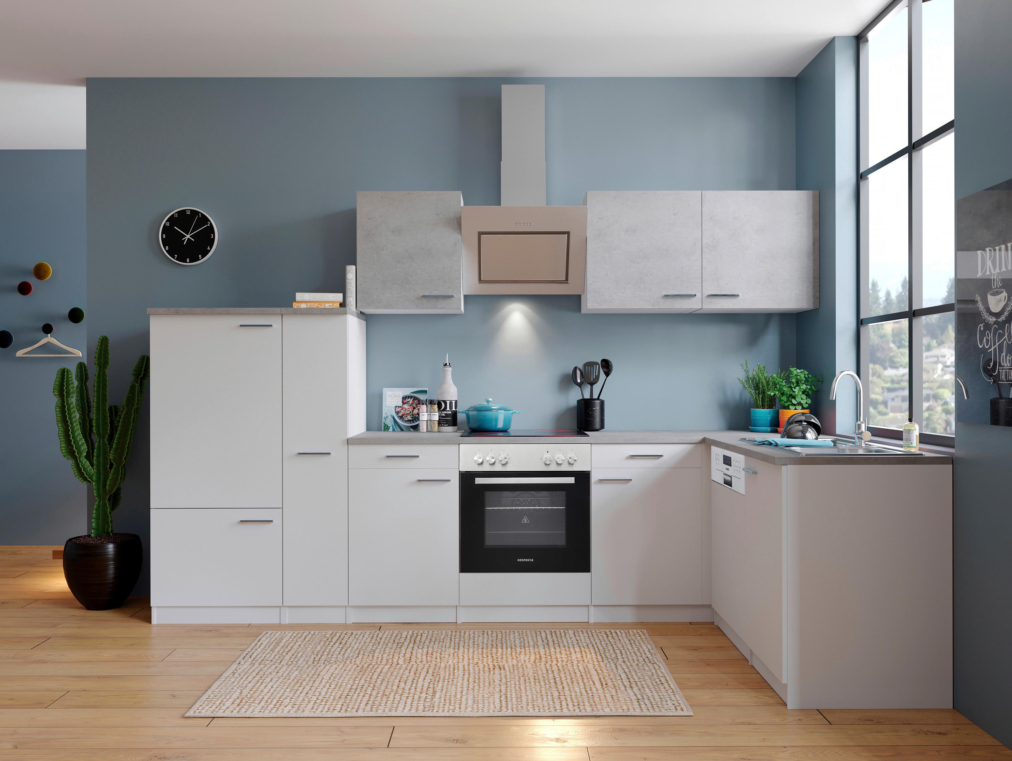 Eckküche Malia L-Küchenblock 310 cm - Graphitfarben/Weiß, Basics, Holzwerkstoff (310/172cm) - Respekta