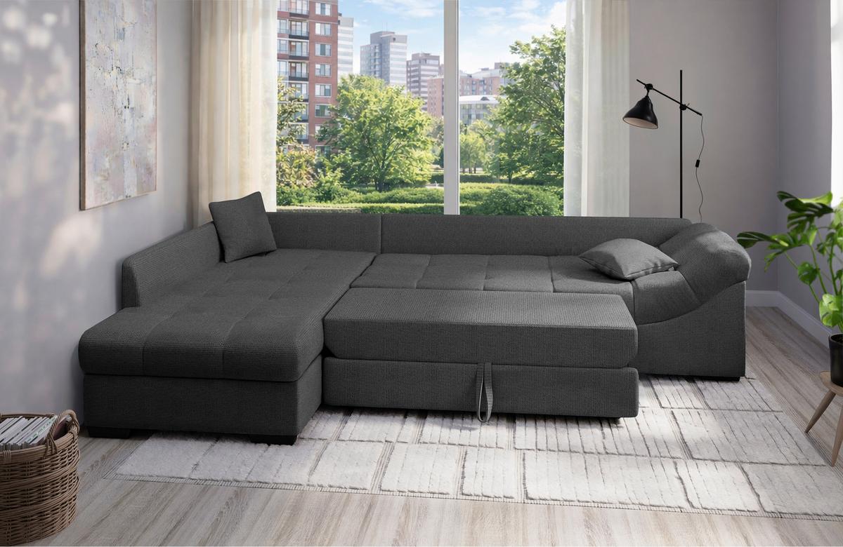 Eckschlafsofa Alvito Anthrazit S: 202x298 cm - Anthrazit/Schwarz, MODERN, Textil (202/298cm) - MID.YOU