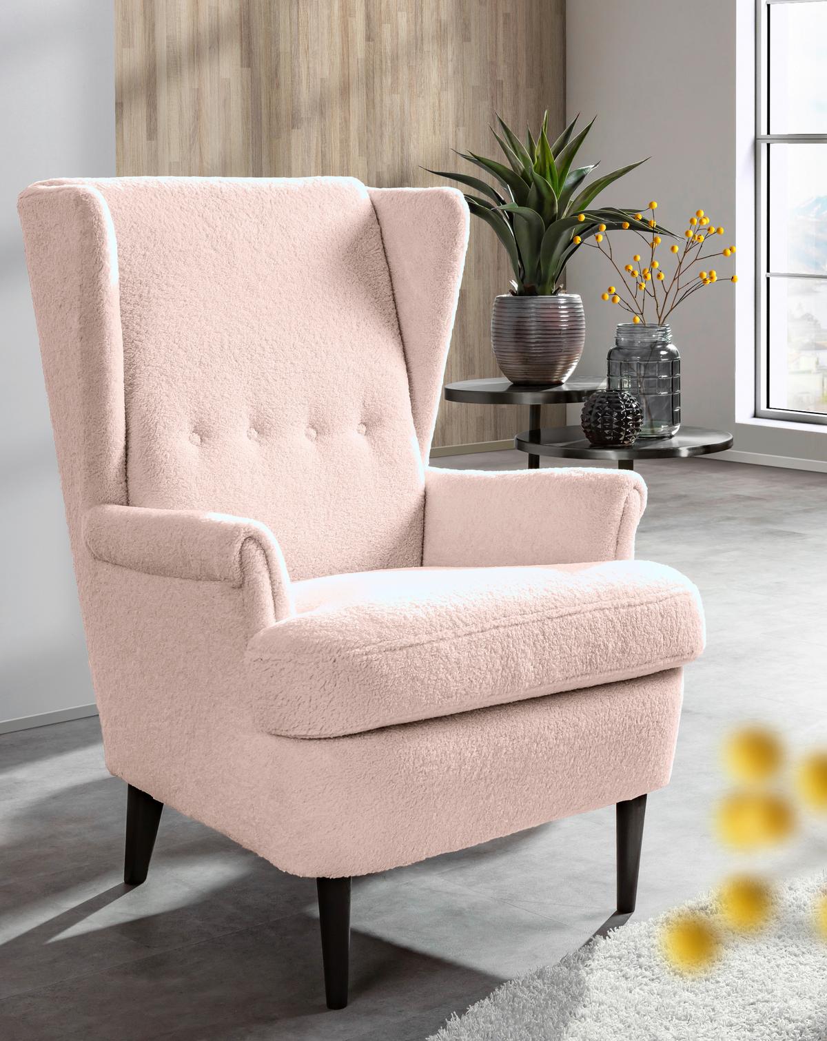 Ohrensessel Versailles, Rosa B: 72 cm - Dunkelbraun/Rosa, Design, Textil (72/104/85cm) - MID.YOU