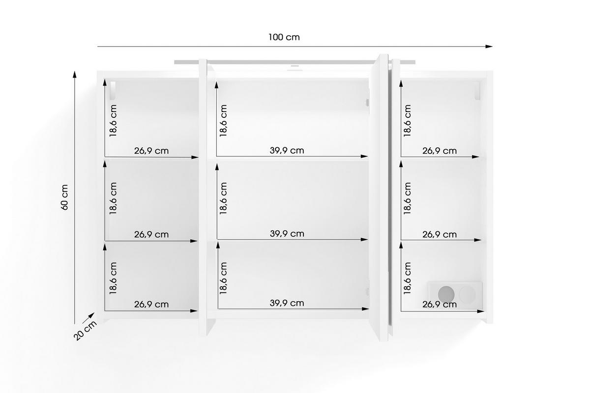 Spiegelschrank Spree Weiß B: 100 Cm - Weiß, MODERN, Glas/Holzwerkstoff (100/60/20cm) - MID.YOU
