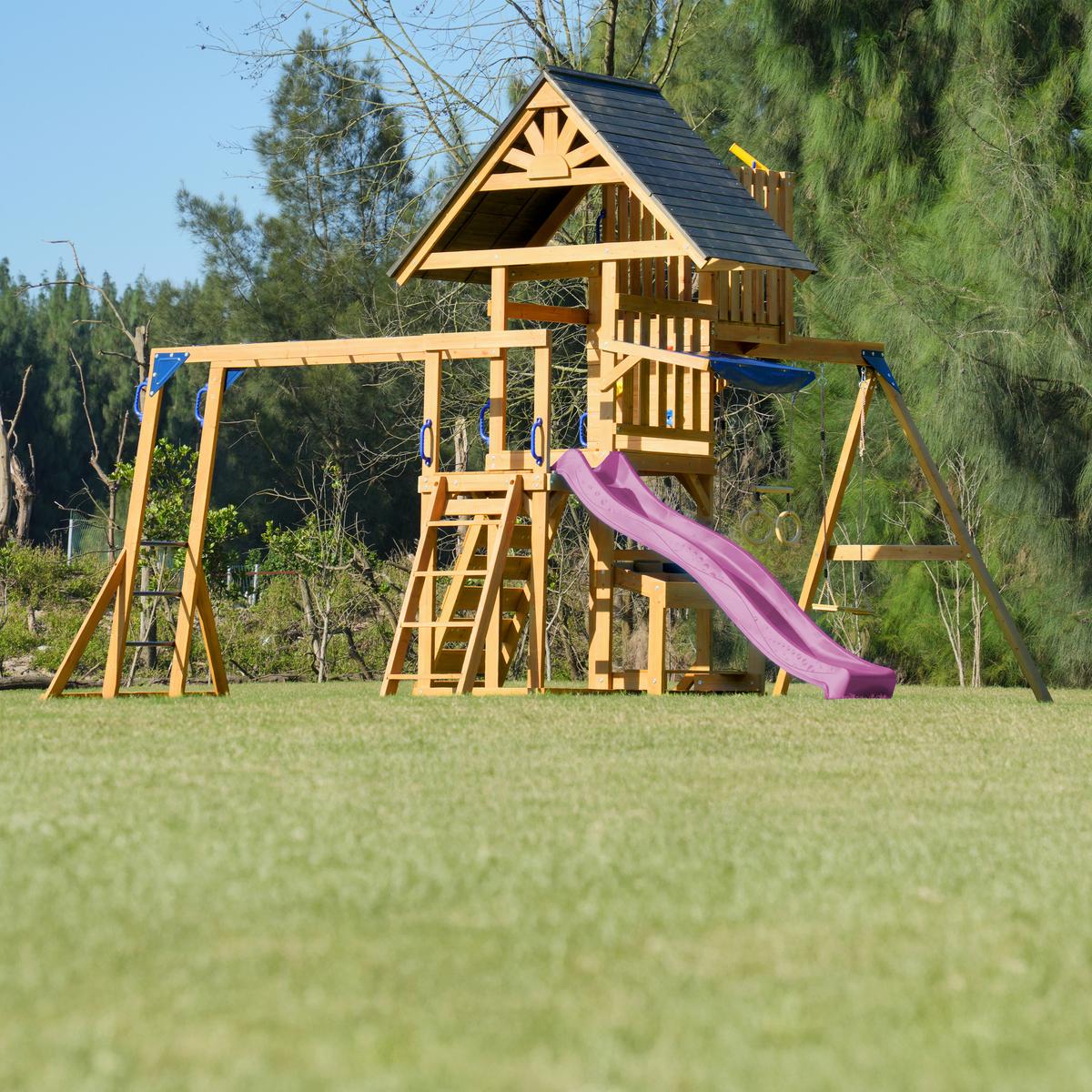 Spielturm mit Rutsche Lila - Anthrazit/Lila, Basics, Holz/Kunststoff (482/500/338cm) - Ambia Garden