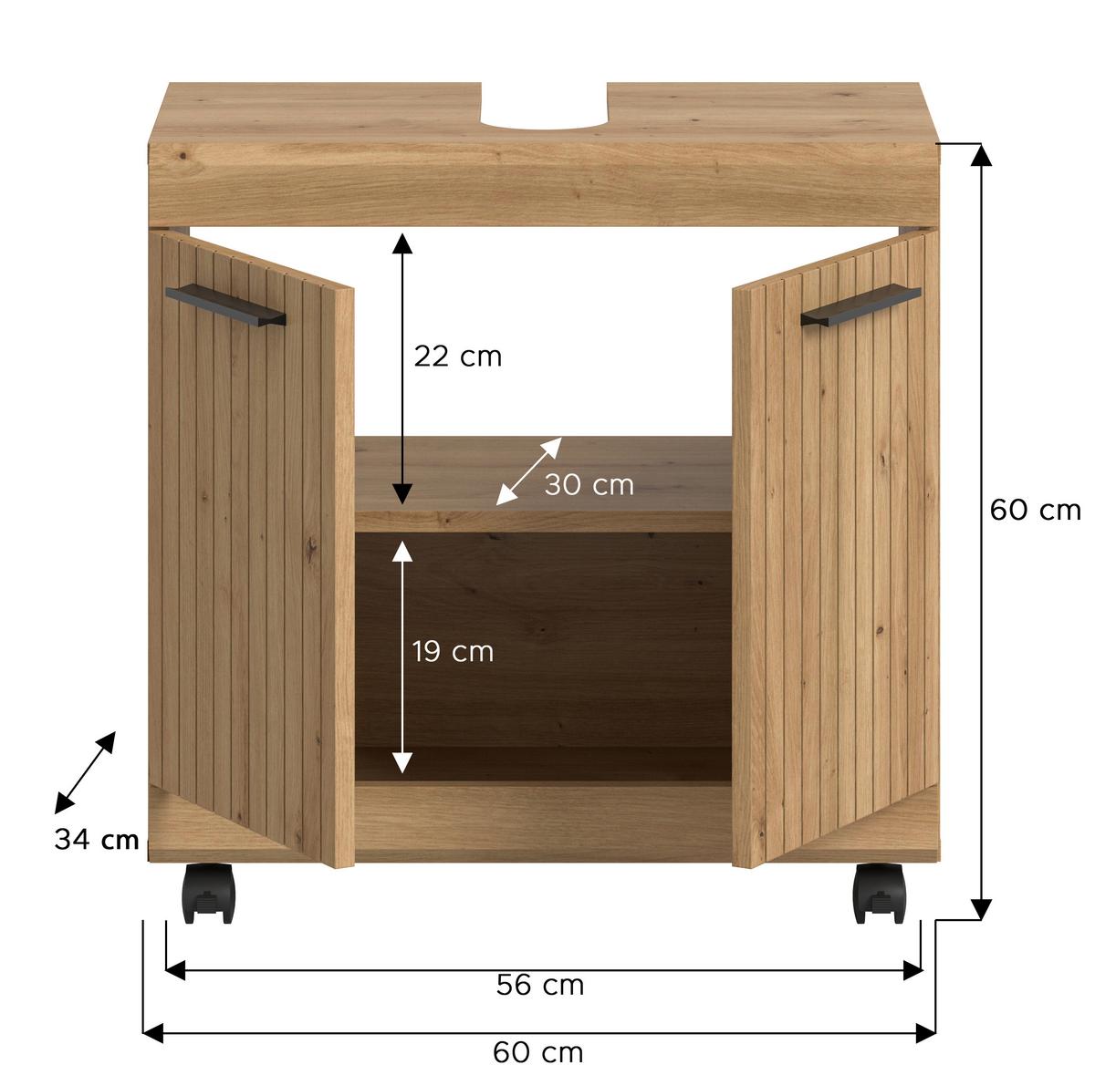 Waschbeckenunterschrank Scout Eiche Artisan Dekor B: 60cm - Schwarz/Eiche Artisan, Trend, Holzwerkstoff (60/60/34cm) - MID.YOU