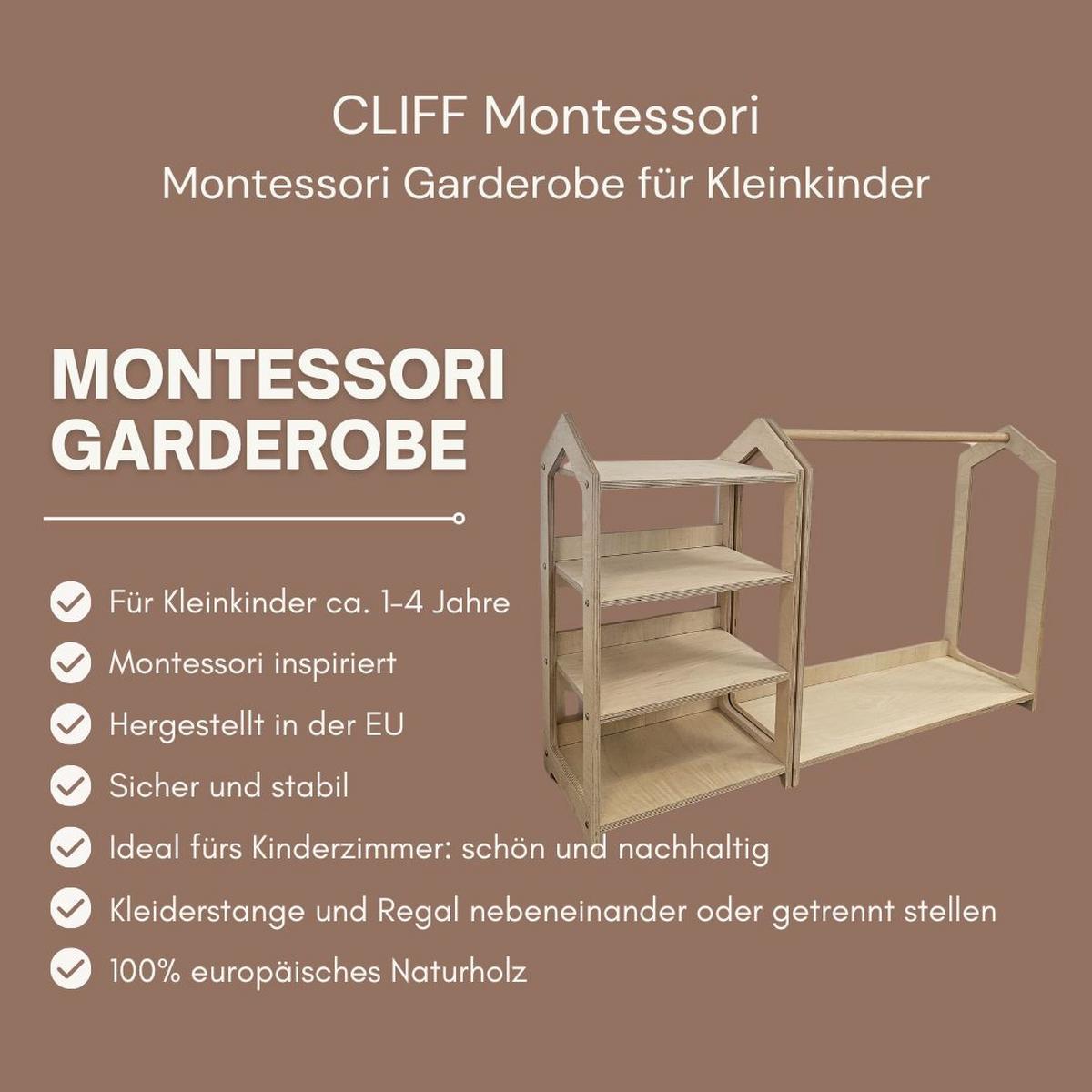 Montessori Garderobe für Kleinkinder - Birkefarben, Basics, Holz (124/43/81cm) - CLIFF