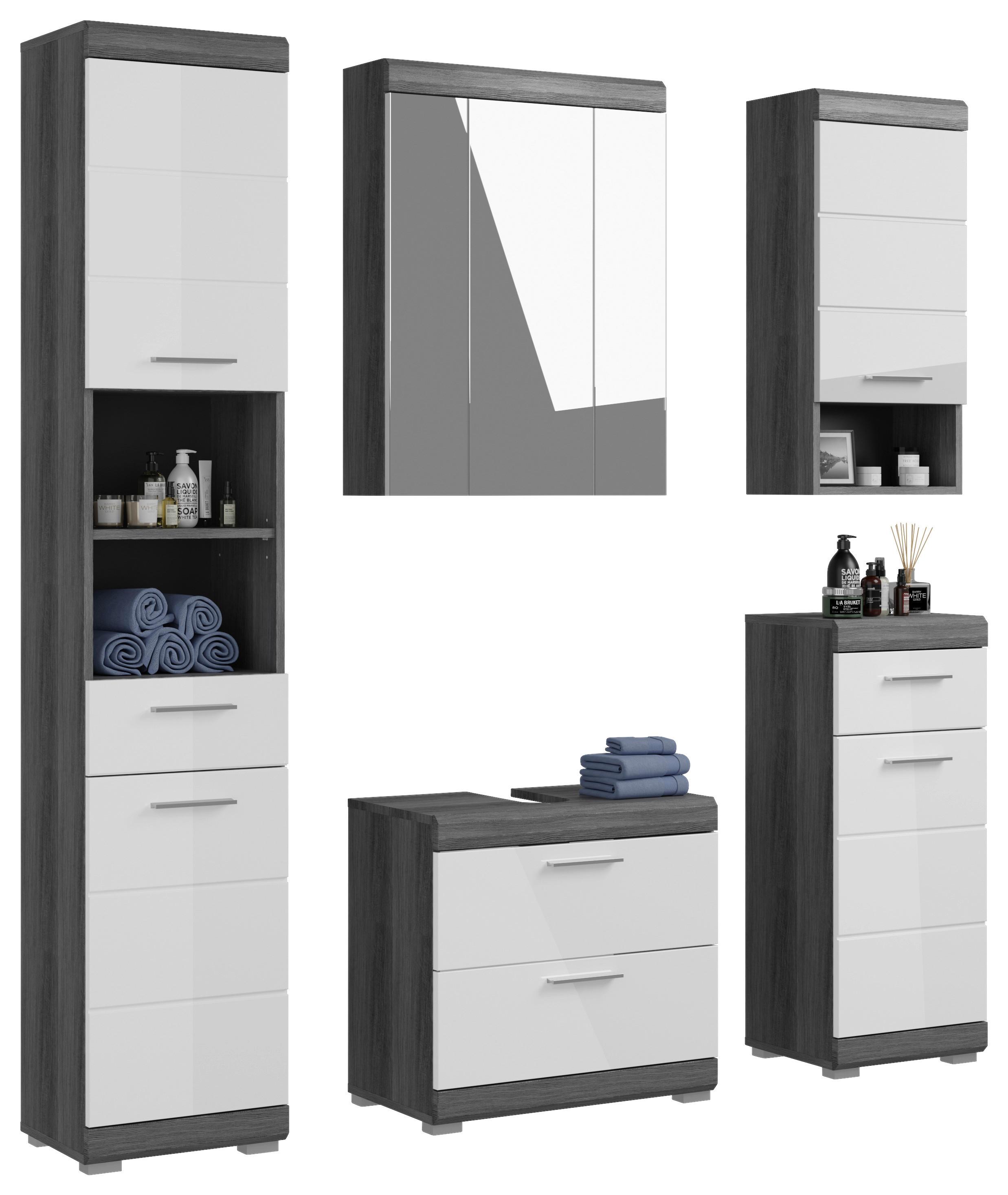 Badezimmer Scout - Weiß Hochglanz/Grau, MODERN, Holzwerkstoff (134cm) - MID.YOU
