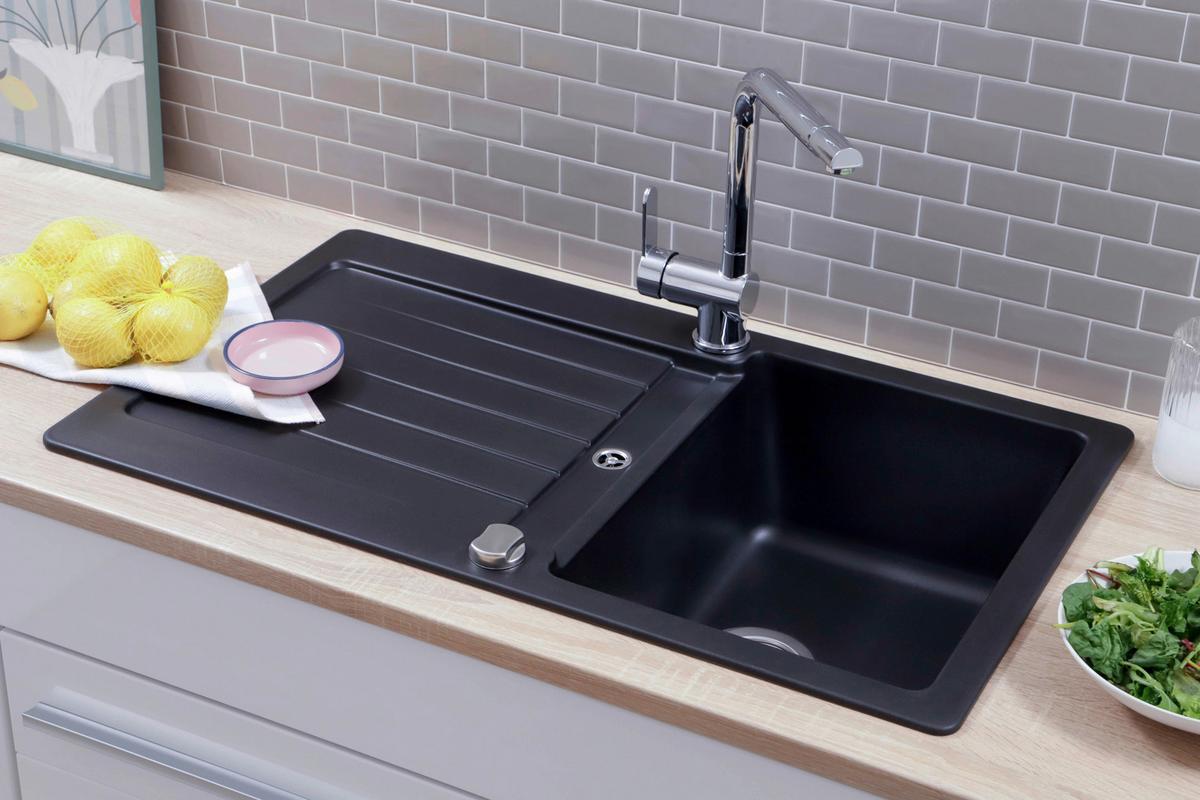 Spüle Austin Schwarz B: 86 cm - Schwarz, Design, Stein (86/21/50cm) - Respekta