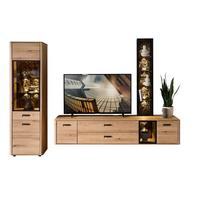 Wohnwand Montana Schwarz/Wildeiche, B: 295 cm - Wildeiche/Schwarz, Basics, Glas/Holz (295/205/45cm) - Livetastic